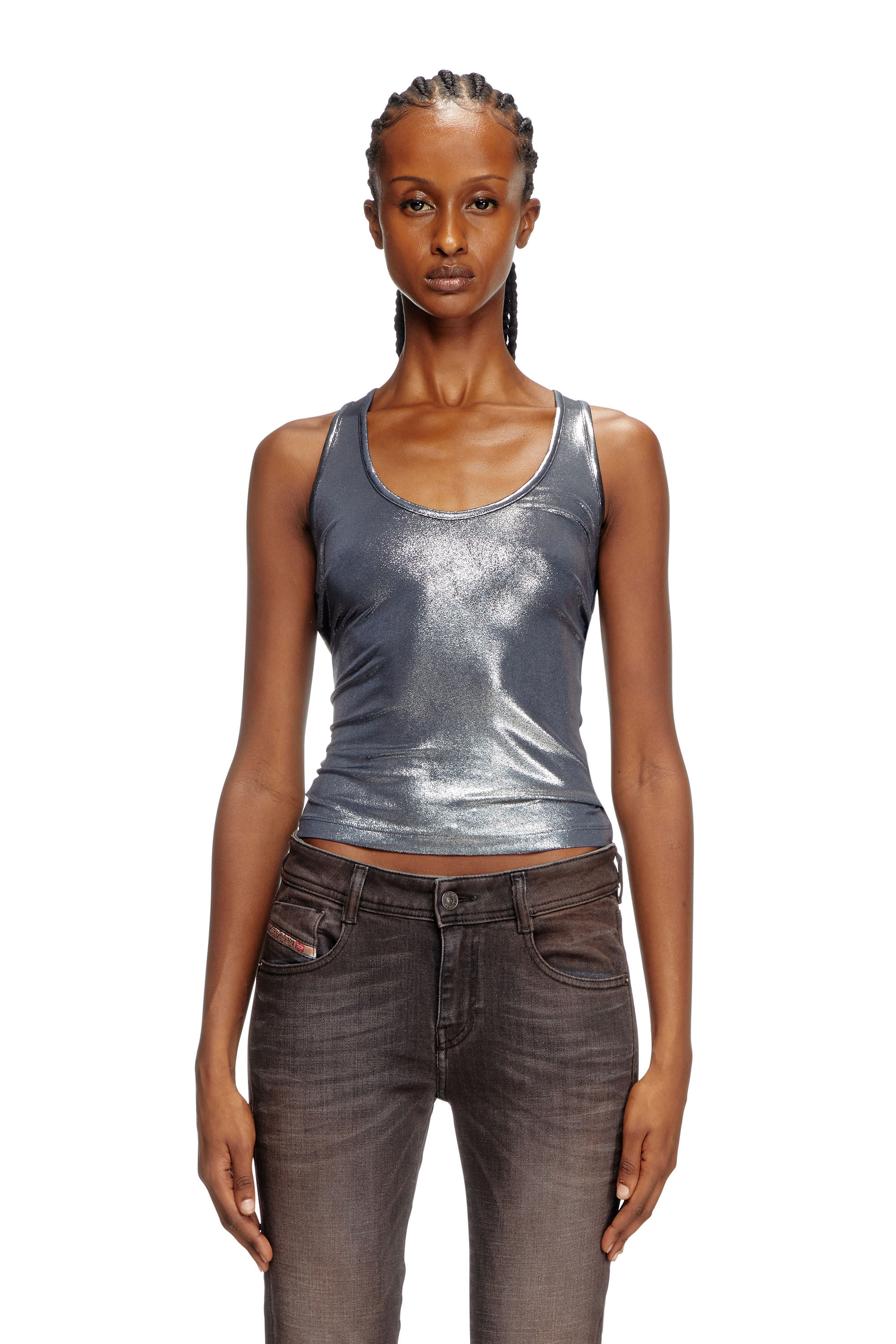 Diesel - T-AMA, Woman's Metallic tank top in Blue - 3