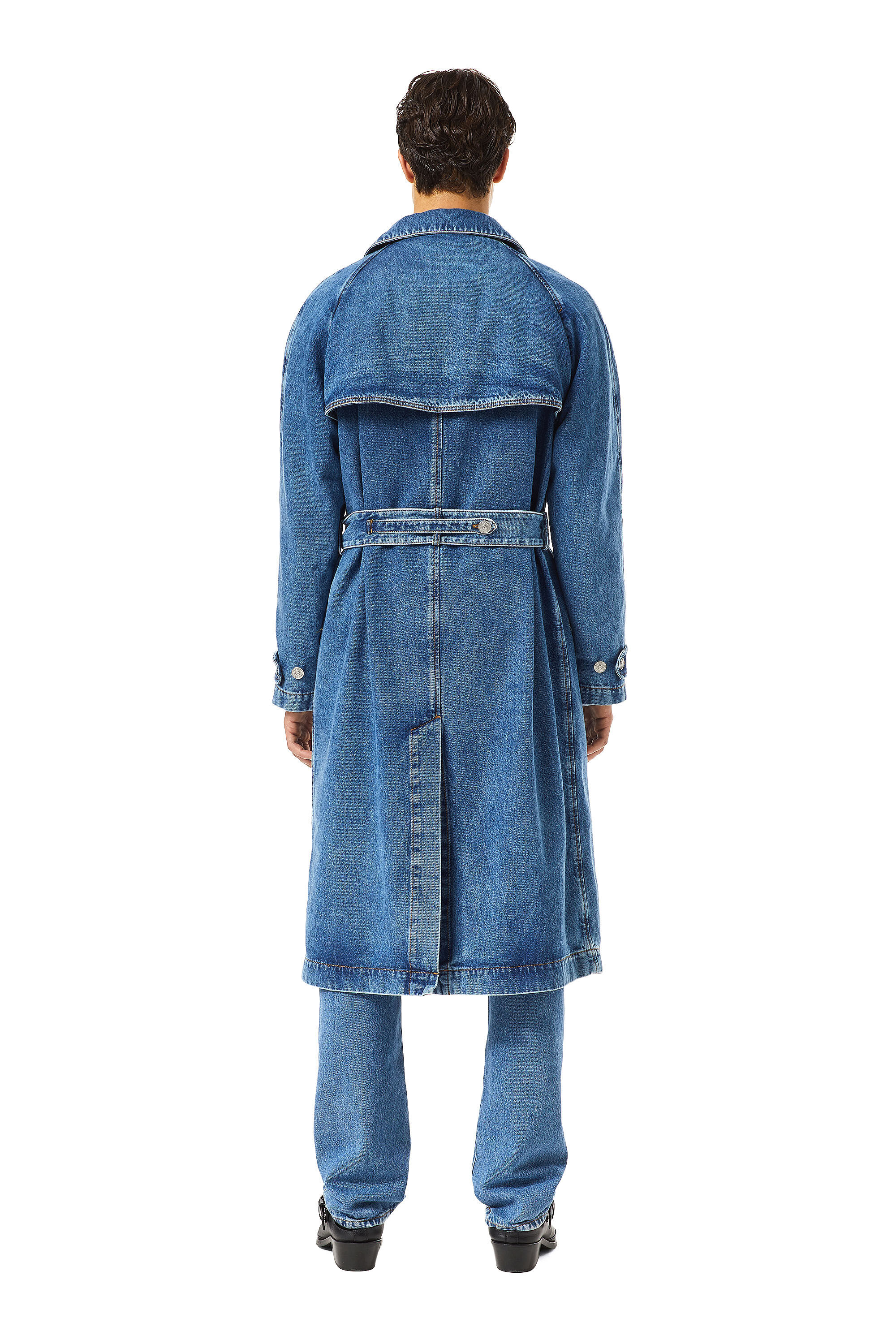 Diesel - D-DELIRIOUS DOUBLE BREASTED TRENCH COAT, Unisex Trench coat in denim in Blue - Image 4