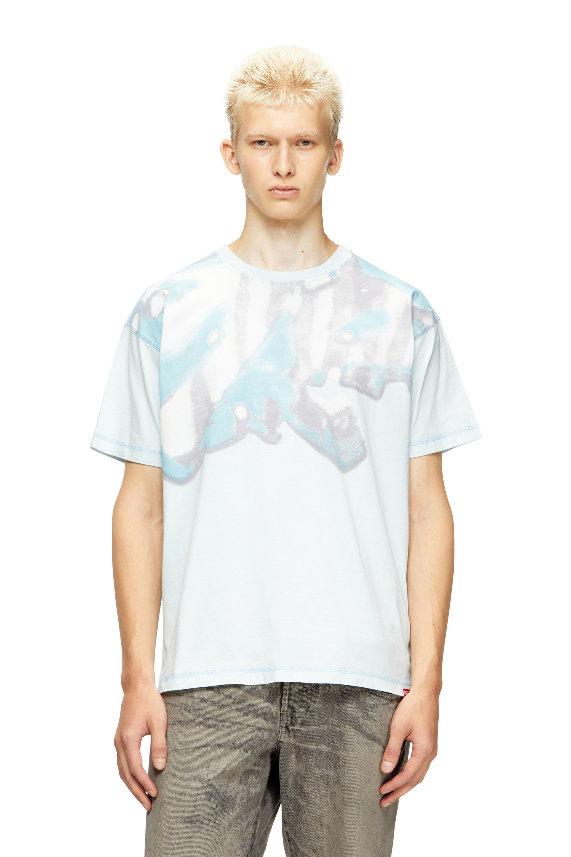 Diesel - T-GASPARD-IHBJ, Man's T-shirt with faded graphic print in Light Blue - 3