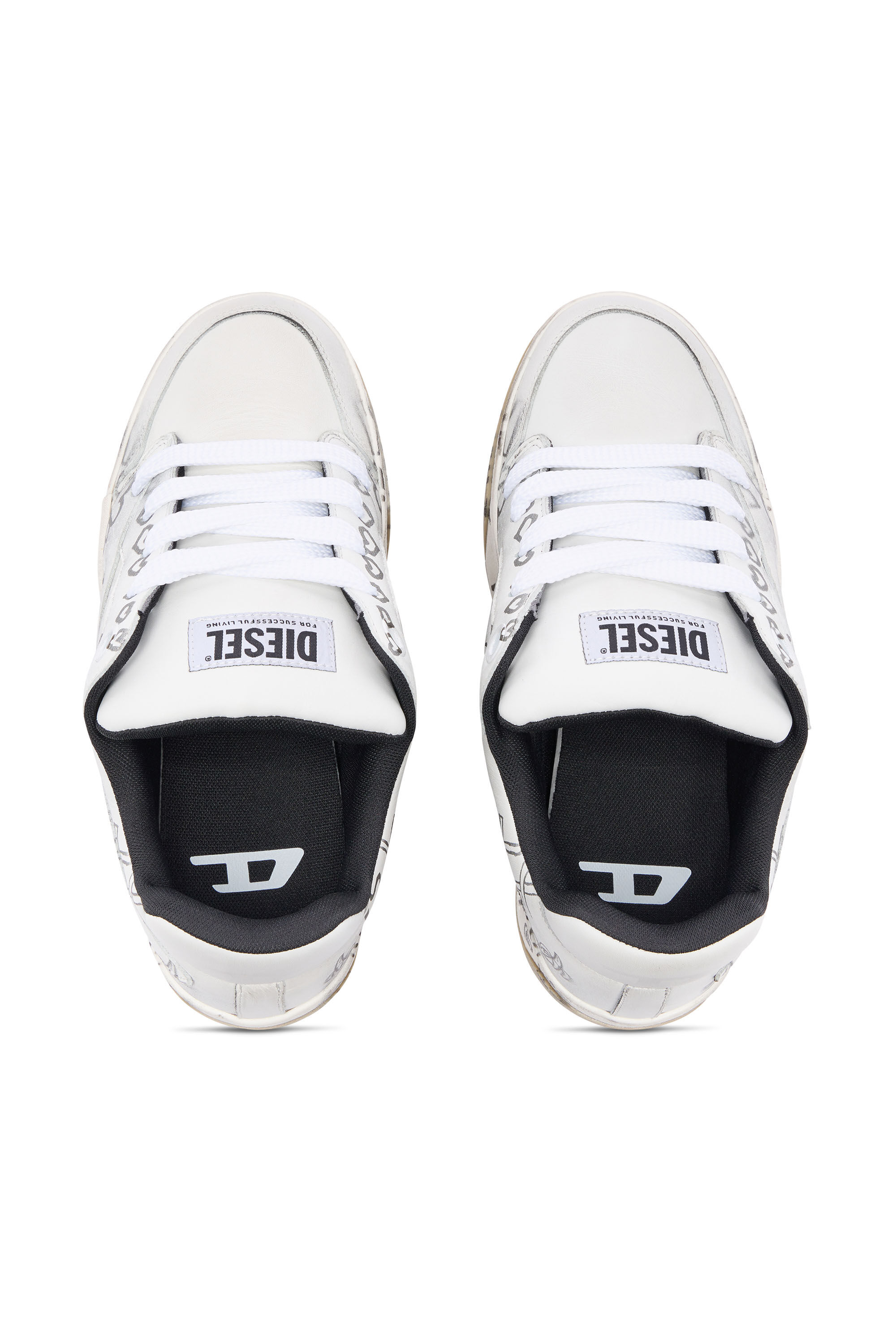 Diesel - S-D-OLLIE LOW, Man's D-Ollie-Leather sneakers with graffiti print in White - 6