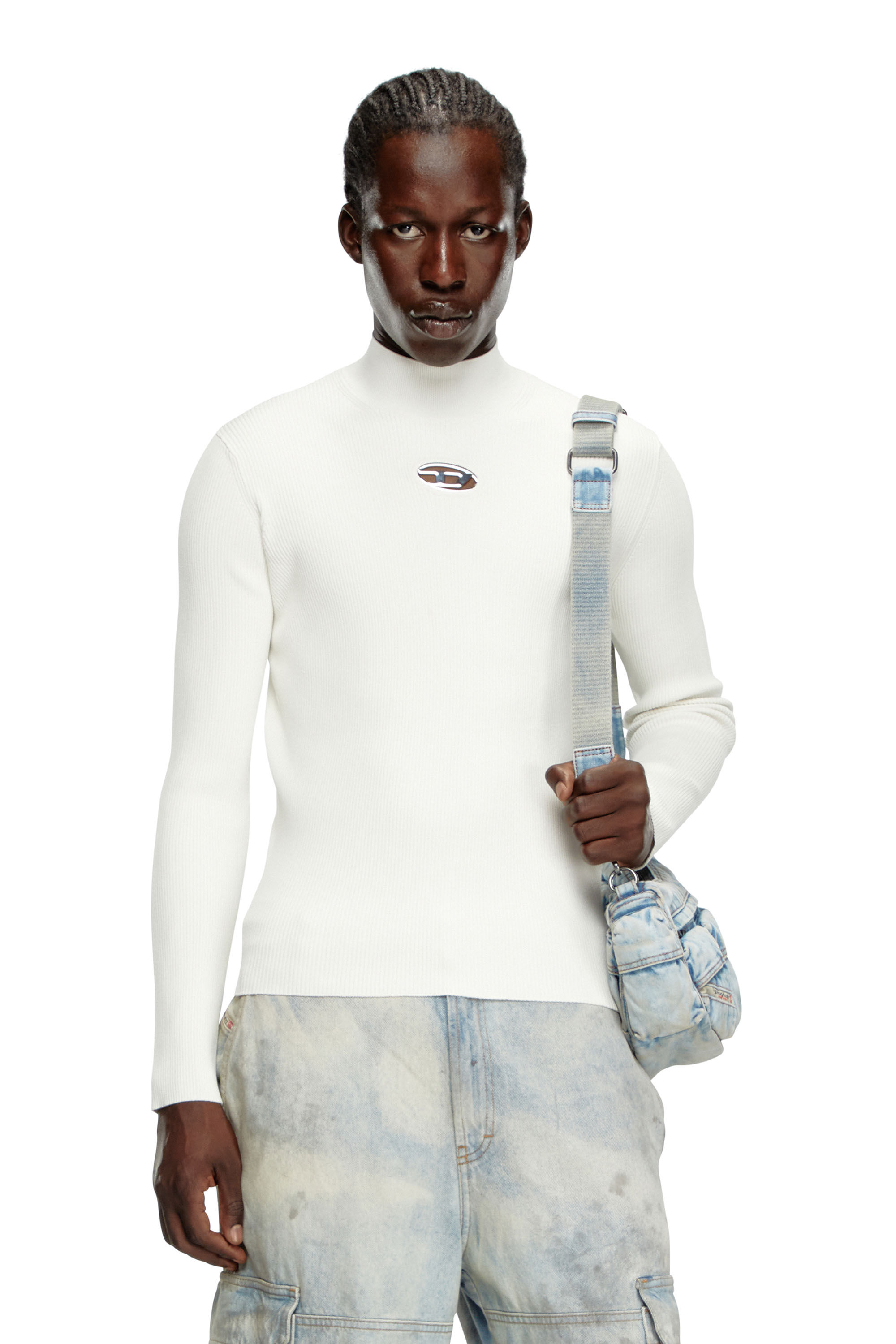 Diesel - K-ZACKARY, Man Mock-neck jumper with Oval D in White - Image 3