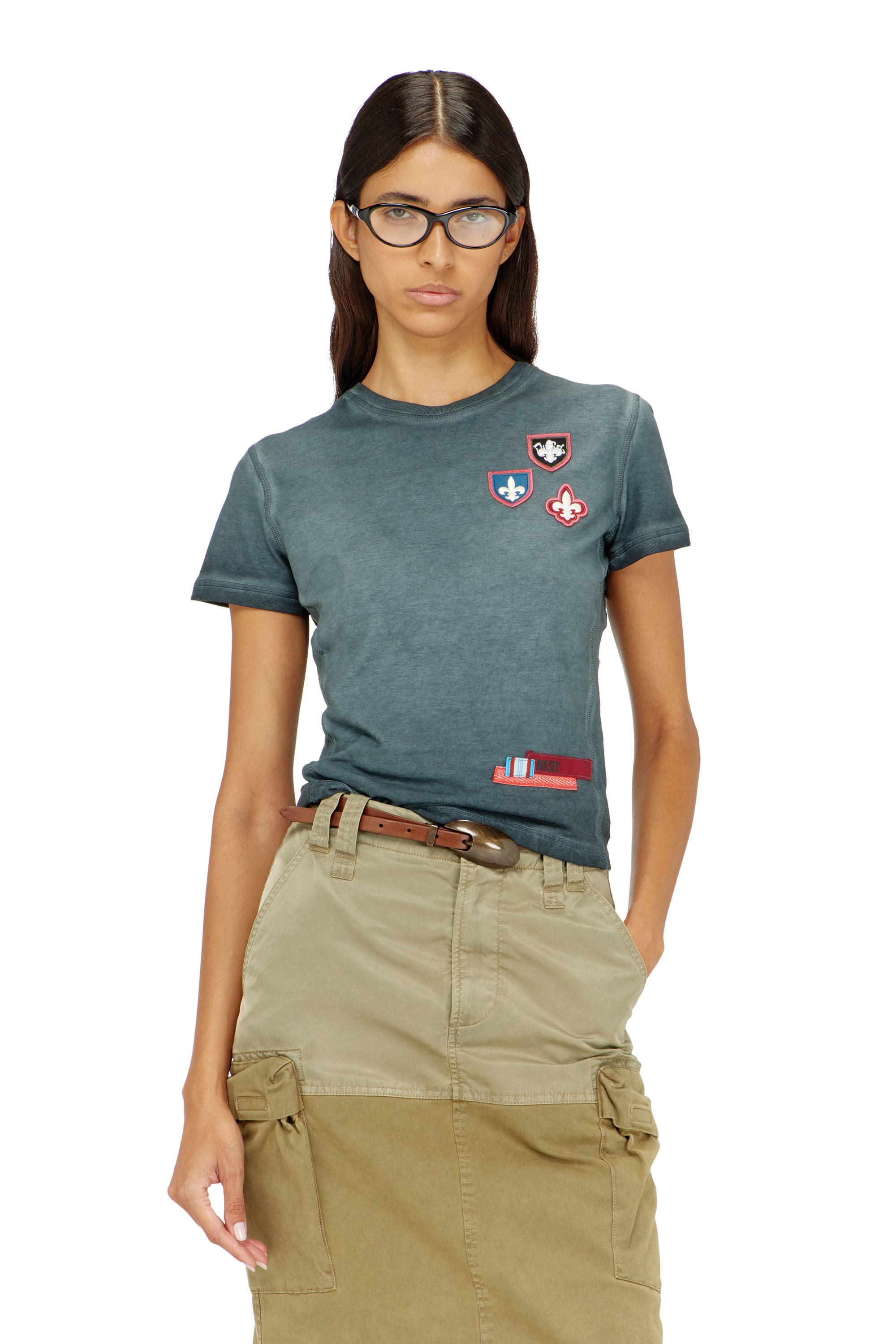 Diesel - T-UNCUTY-WAF, Woman's T-shirt with patches and microwaffle sides in null - 2