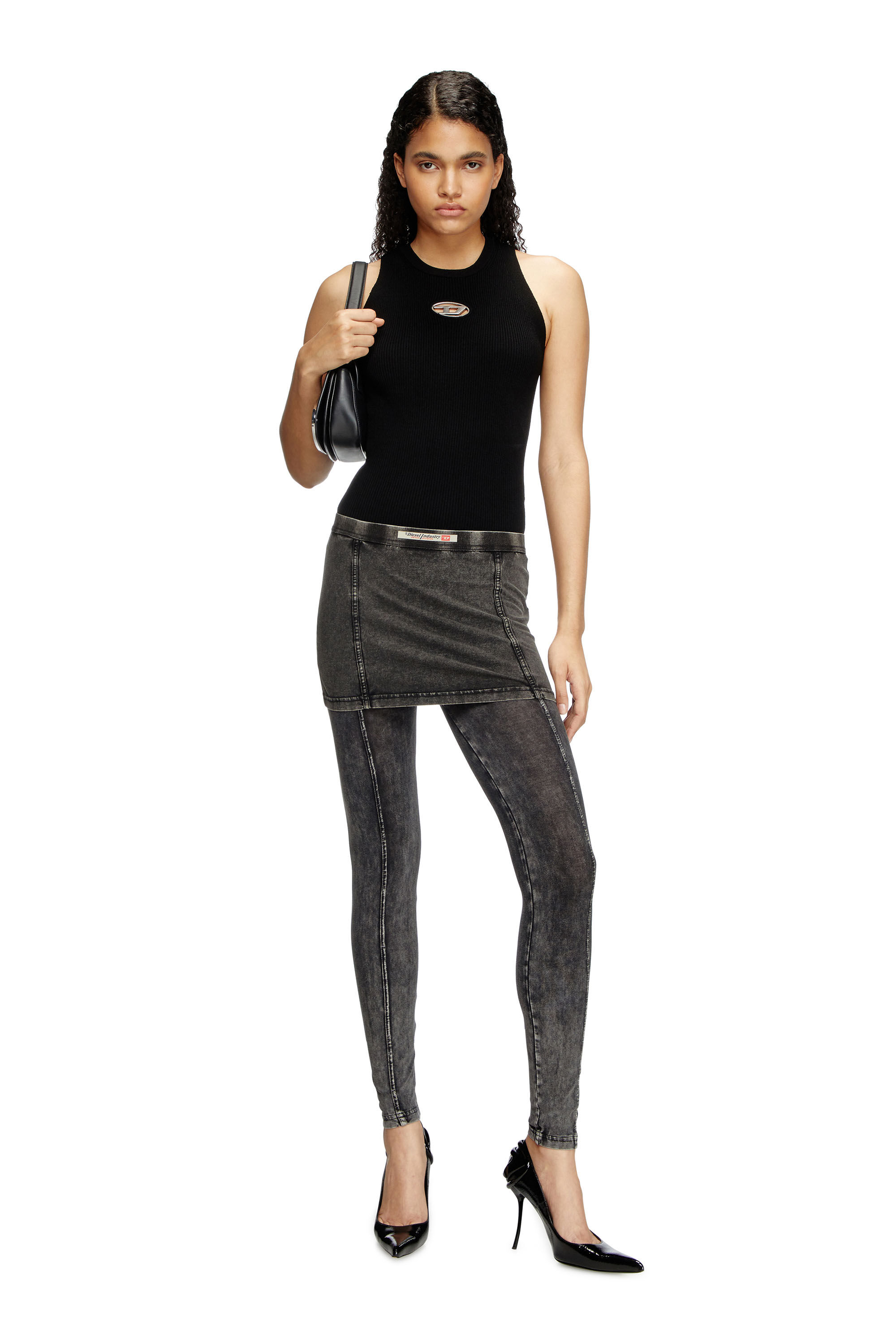 Diesel - M-CADDIX-TOP, Woman's Rib-knit top with small logo plaque in Black - 1
