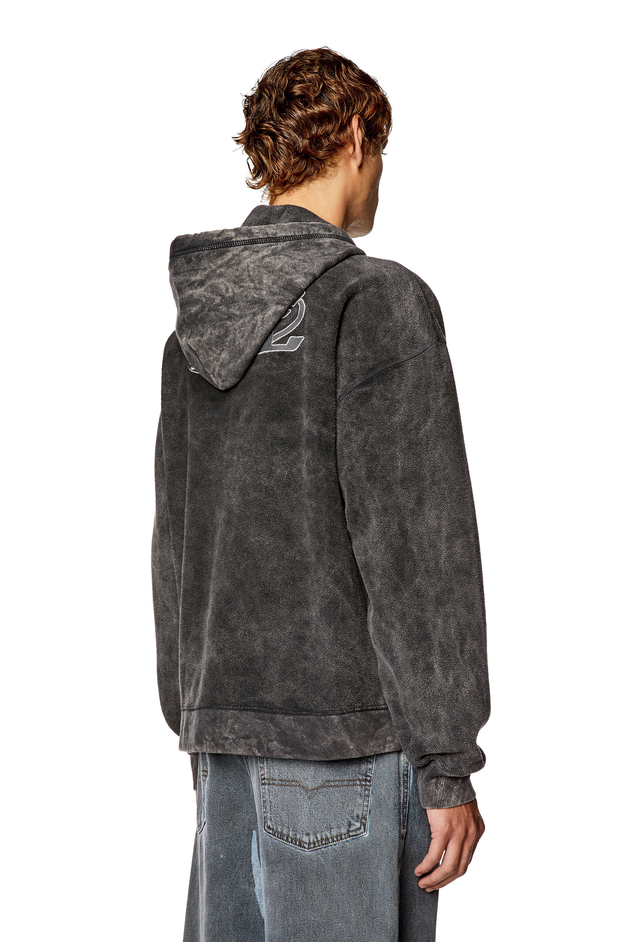 Diesel - S-ORS-HOOD-ZIP, Man Zip hoodie in marble-washed looped fleece in Black - Image 2
