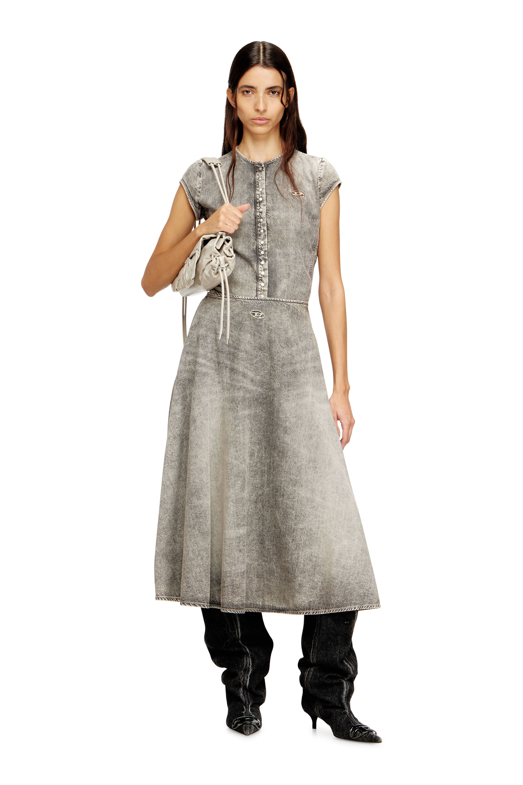 Diesel - SCRUNCH-D SHOULDER S, Woman's Scrunch-D S-Shoulder bag in scrunched leather in White - 1