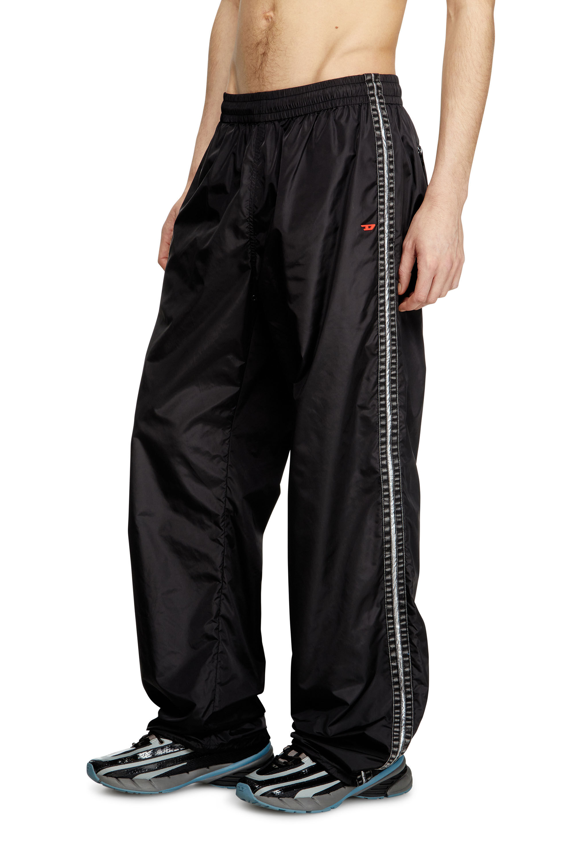 Diesel - P-CARON, Man's Nylon track pants with side bands in Black - 3