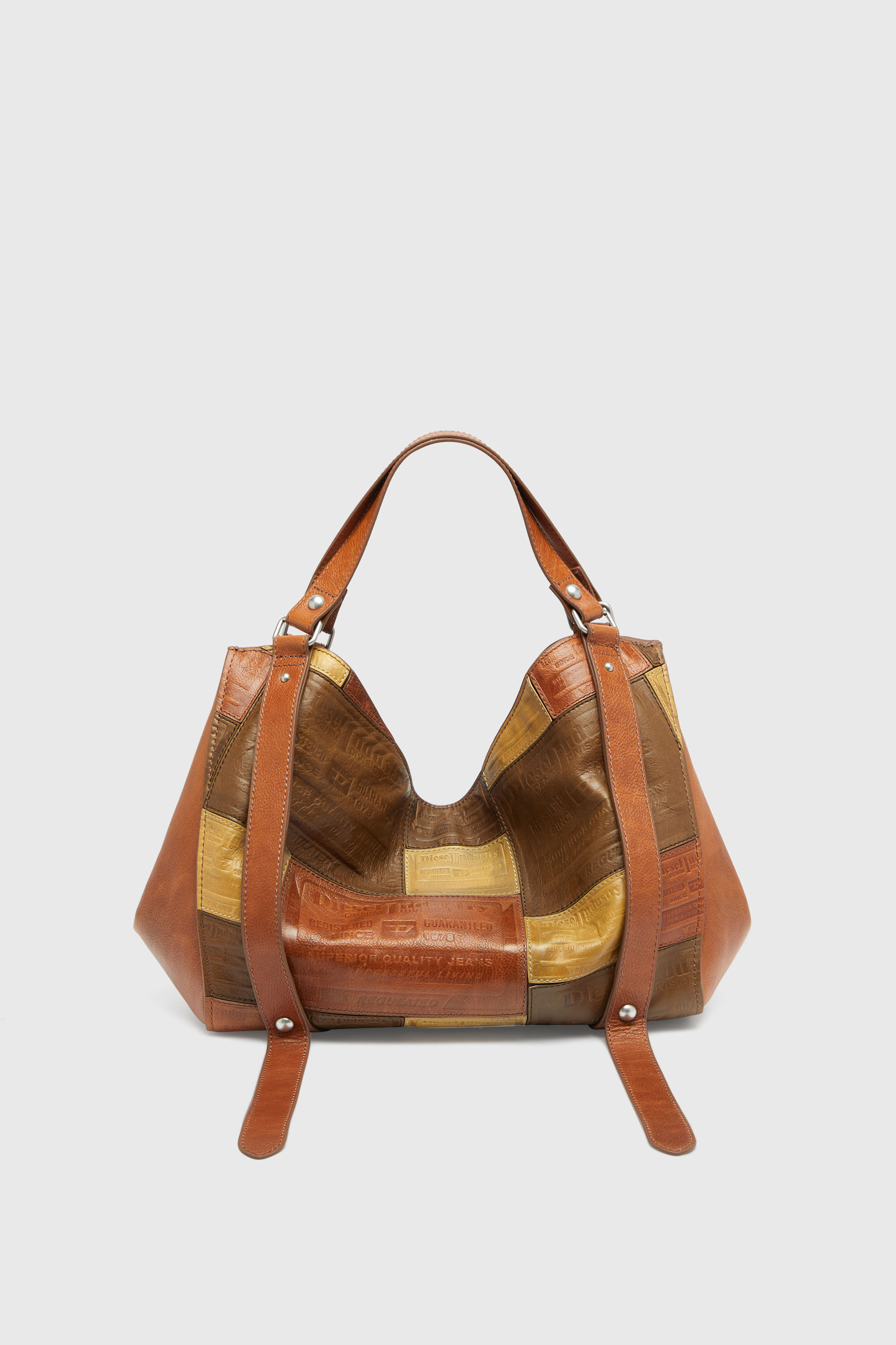 Diesel - D-ONE TOPHANDLE M, Unisex's D-One-Medium top-handle bag in patchwork leather in Brown - 3