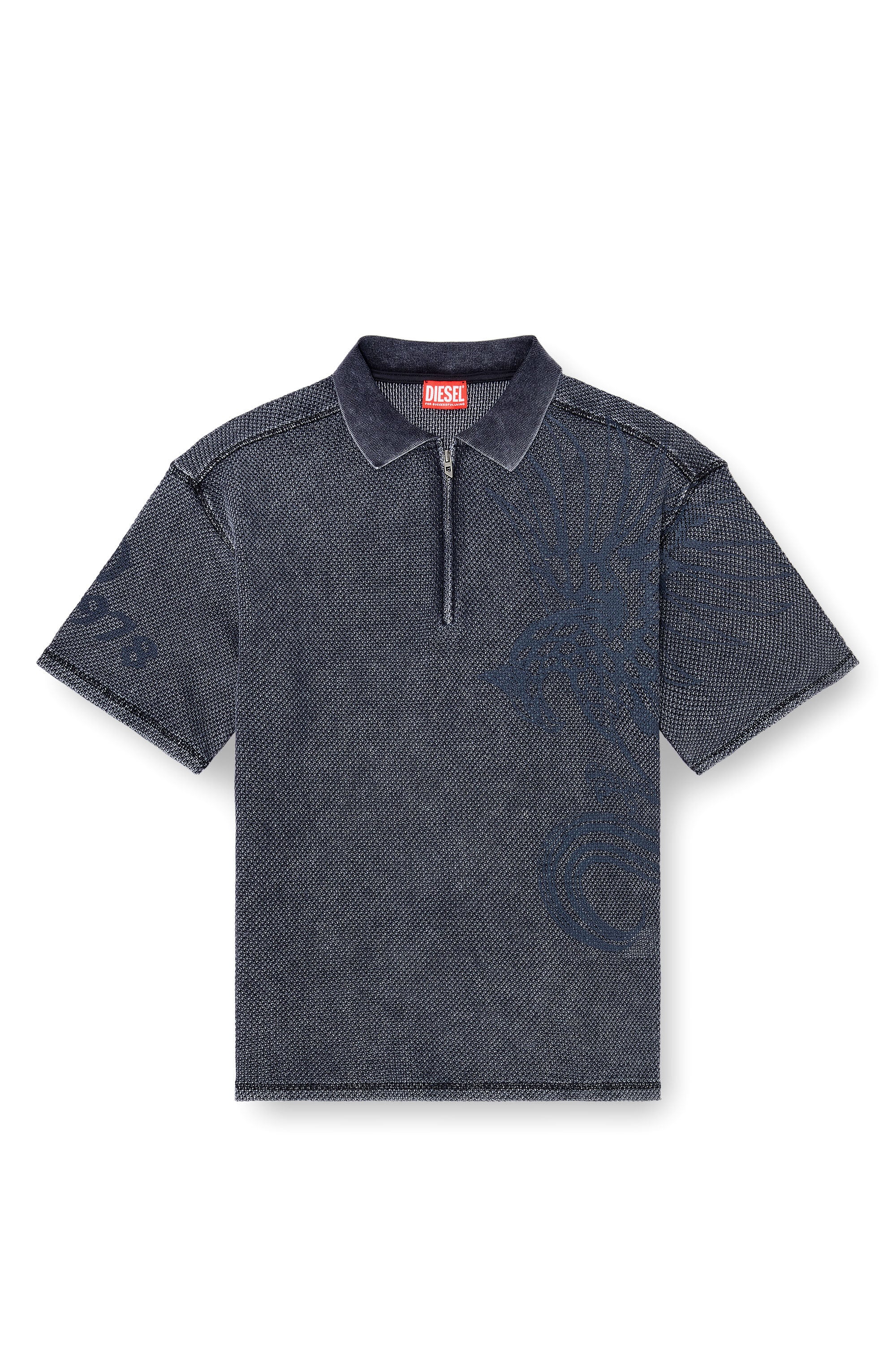 Diesel - T-ERRY-ZIP, Man's Mesh-jacquard polo shirt with Phoenix print in Dark grey - 2