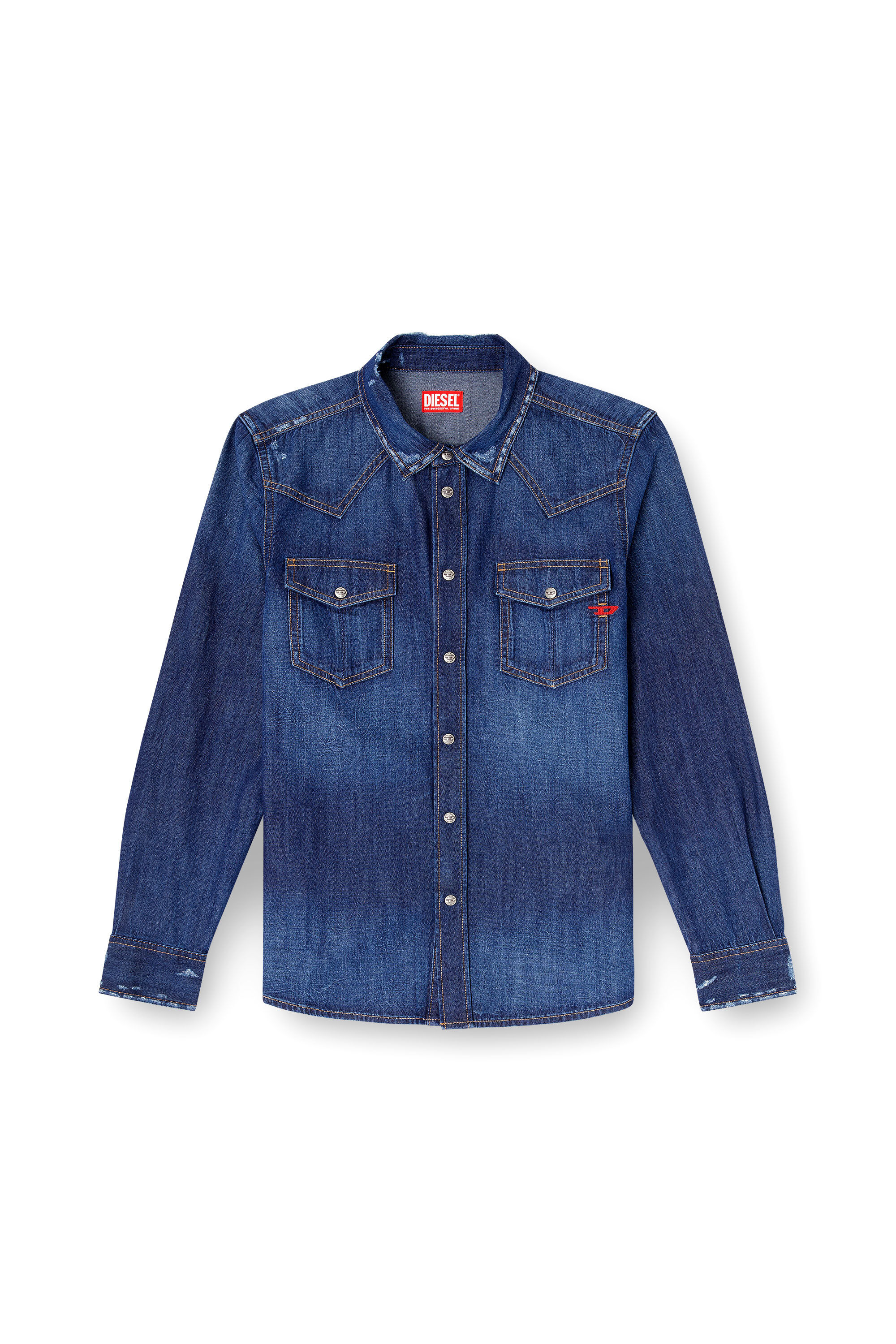 Diesel - D-VEGA, Man's Denim shirt with patch pockets in Blue - 2