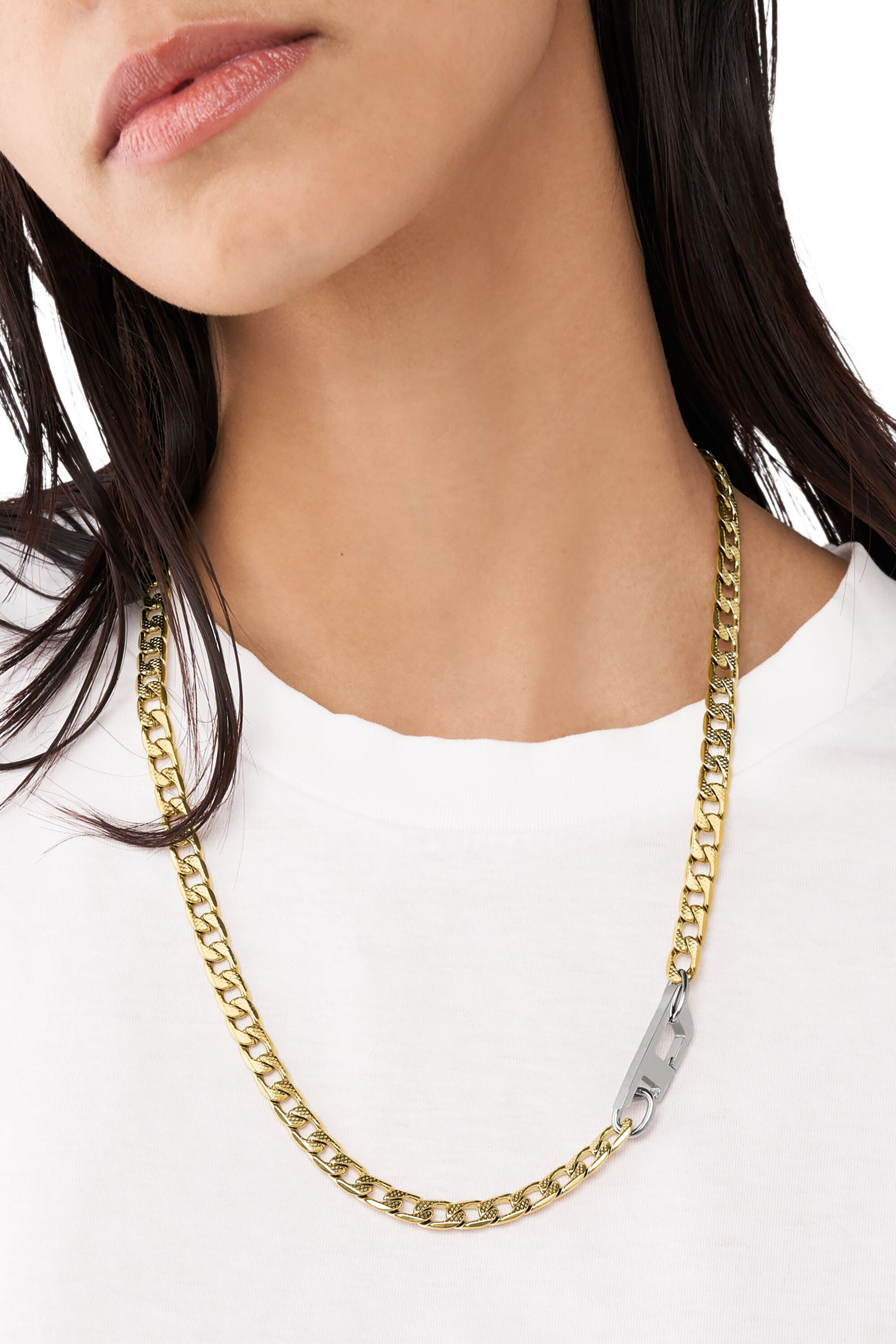 Diesel - DX1438, Unisex D Logo Two-Tone Chain Necklace in Oro - Image 4