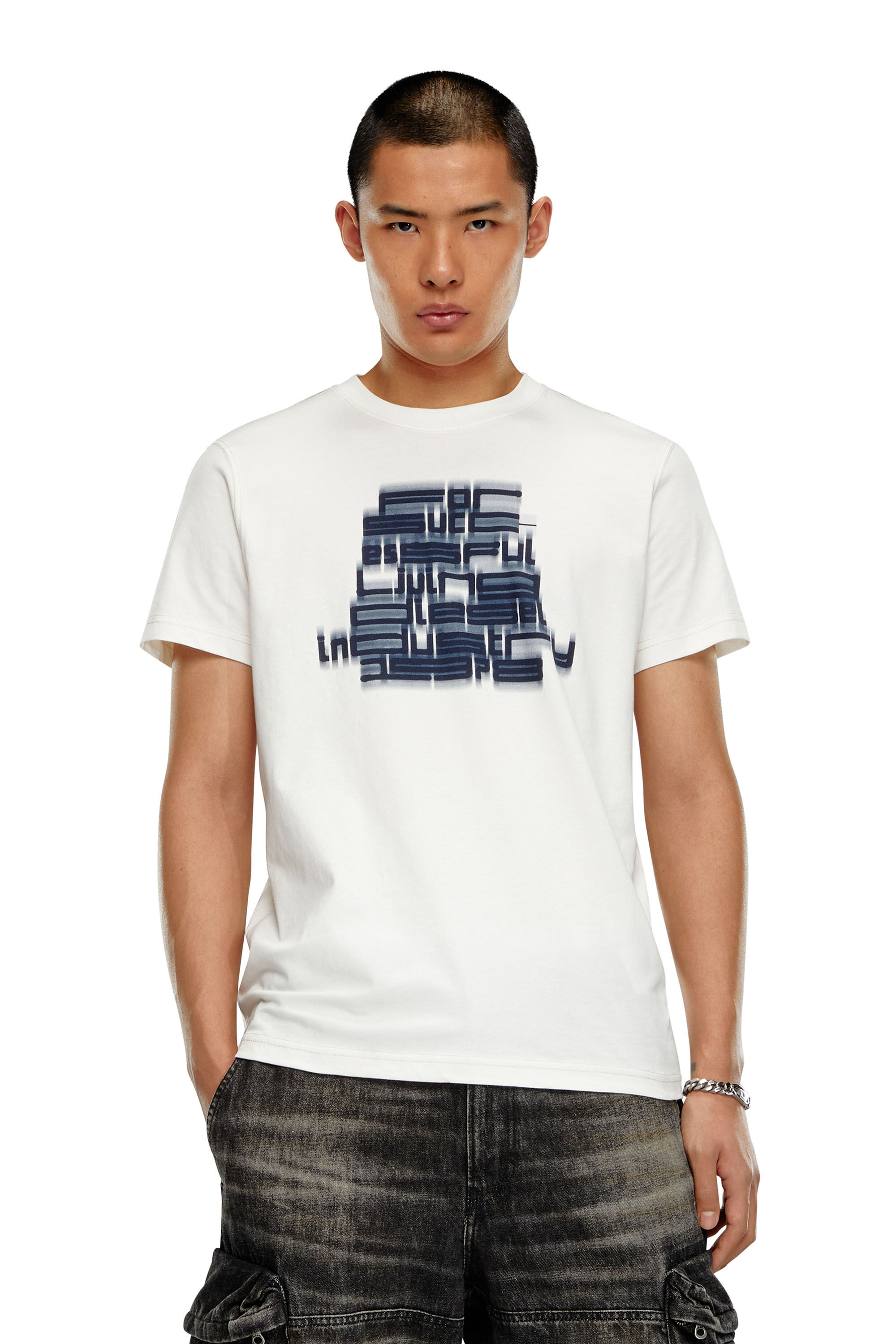 Diesel - T-DIEGOR-N1, Man T-shirt with blurry For Successful Living print in White - Image 1