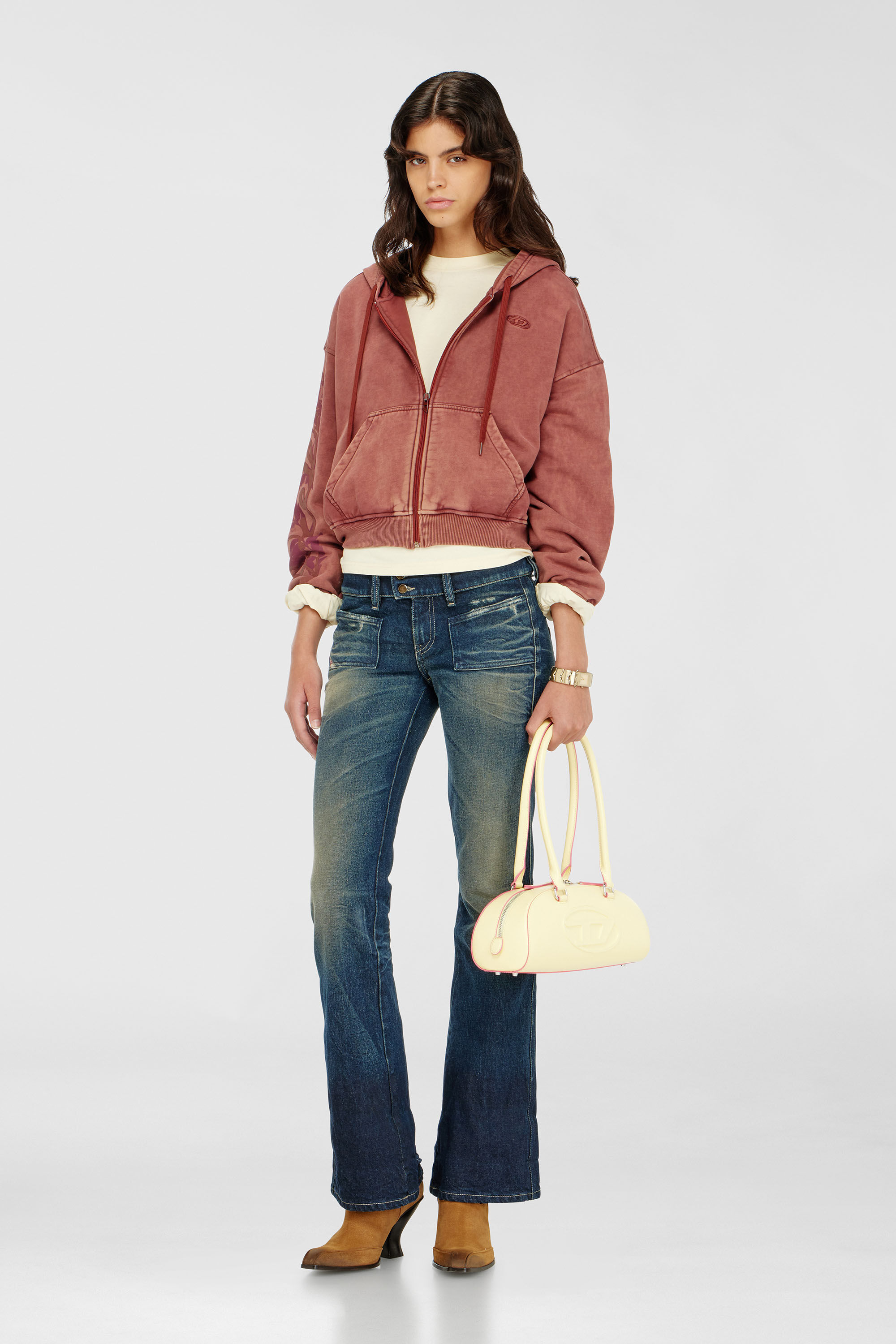 Diesel - 1DR DOME SHOULDER EW, Woman's 1DR Dome - Elongated bowling bag in leather in Yellow - 1