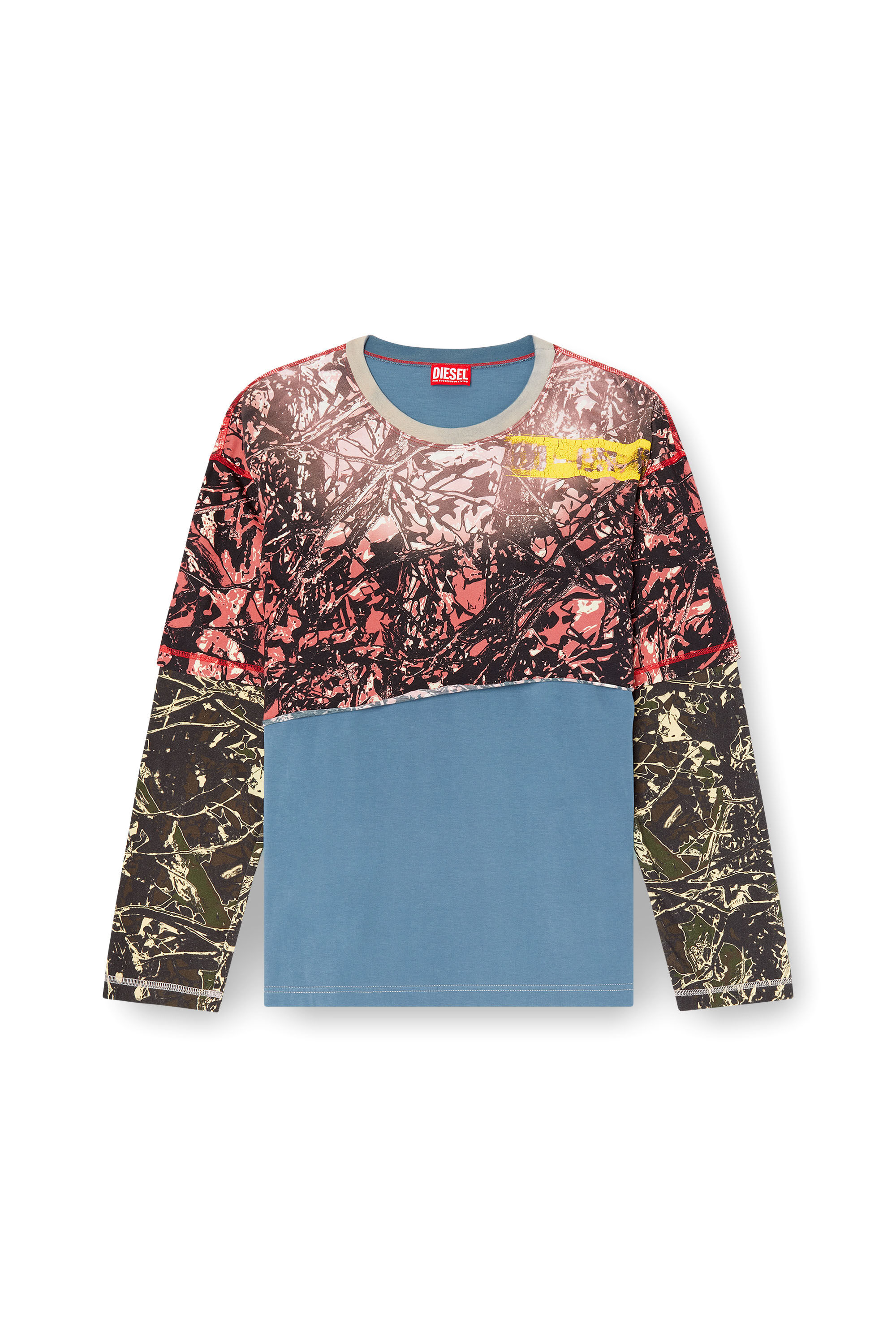 Diesel - T-BESH-CAMOU, Man's Layered T-shirt with camo motif in Blue/Pink - 2