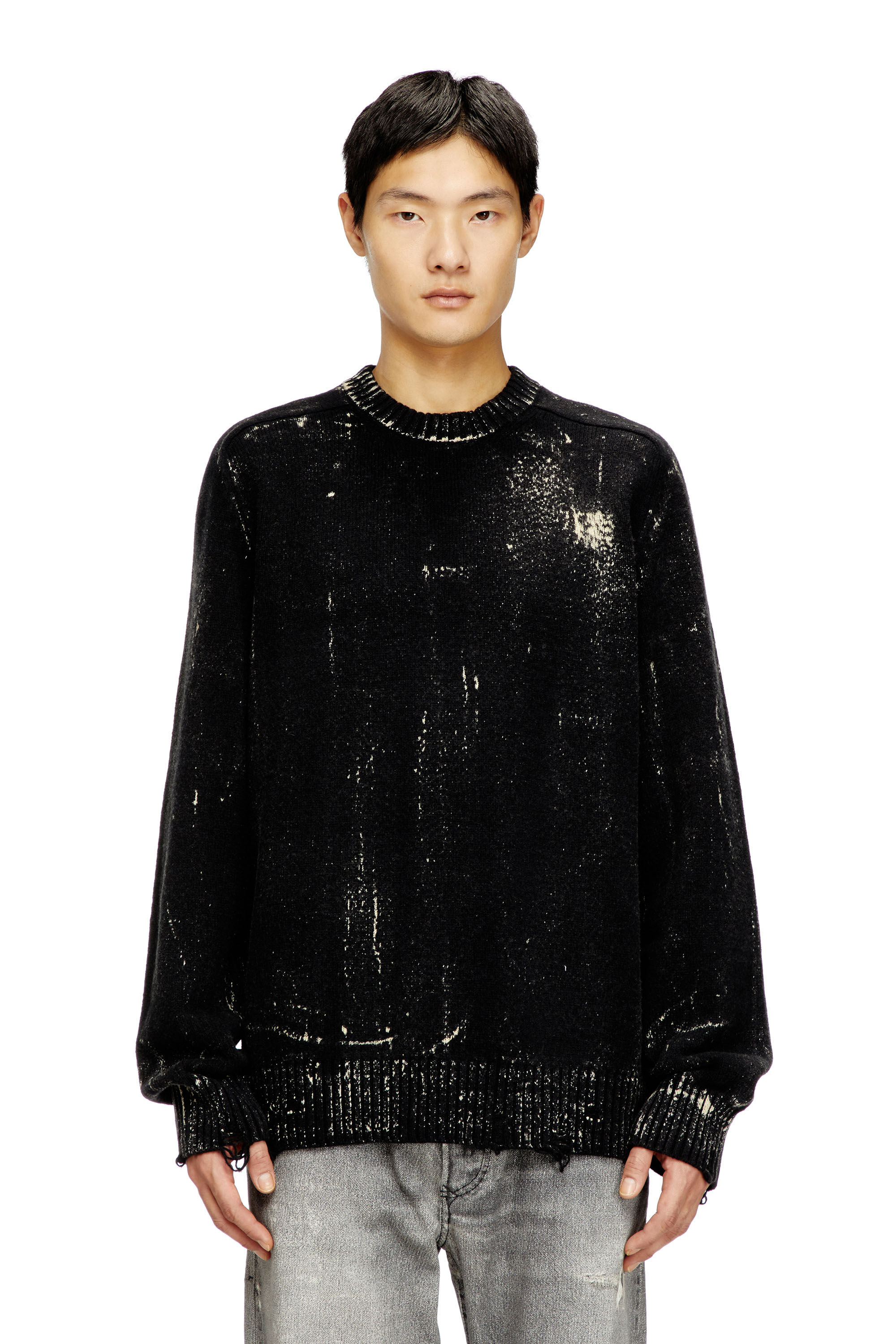 Diesel - K-MAXENSE, Man's Distressed jumper in wool blend in Black - 3