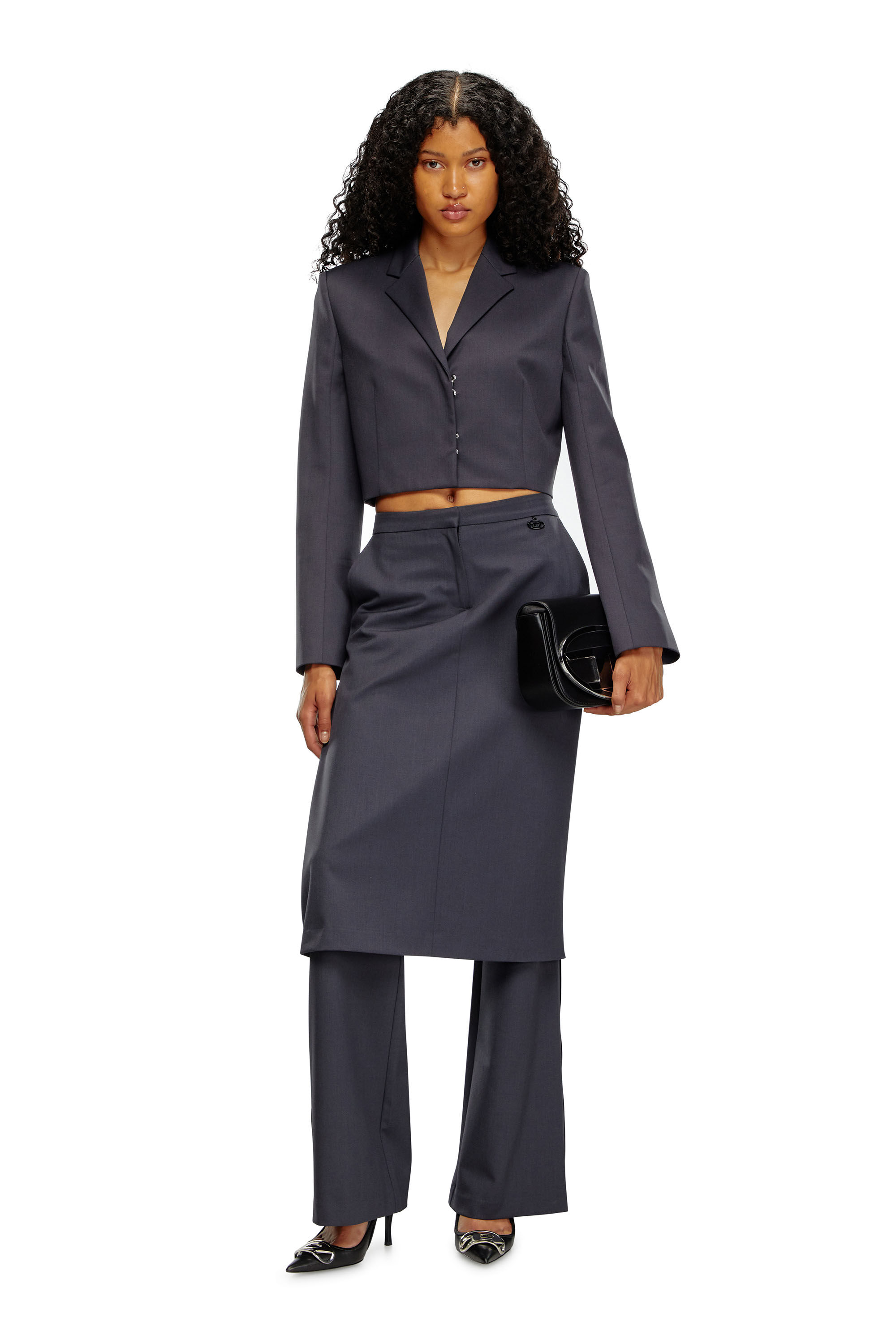 Diesel - G-MILLA-P1, Woman Cropped blazer in stretch wool blend in Grey - Image 1