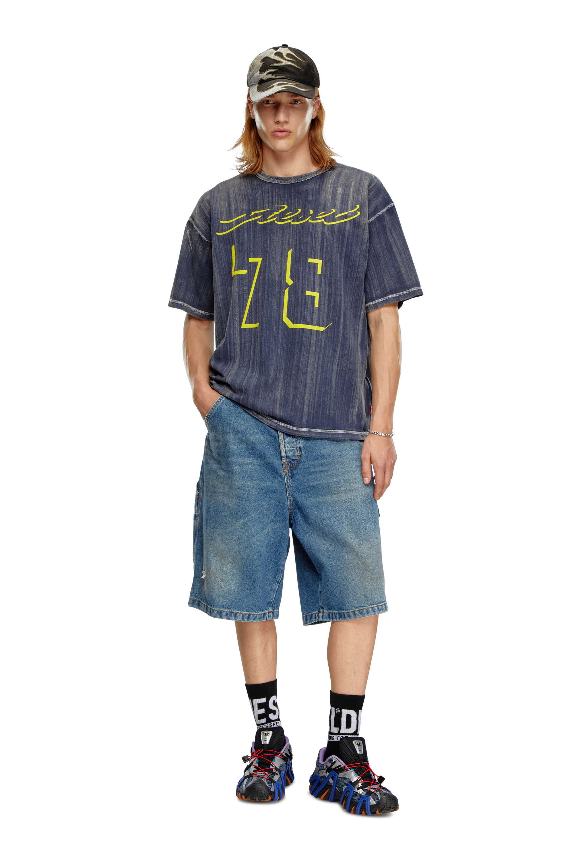 Diesel - T-BOXT-Q2, Man Treated T-shirt with flocked logo in Blue - Image 1