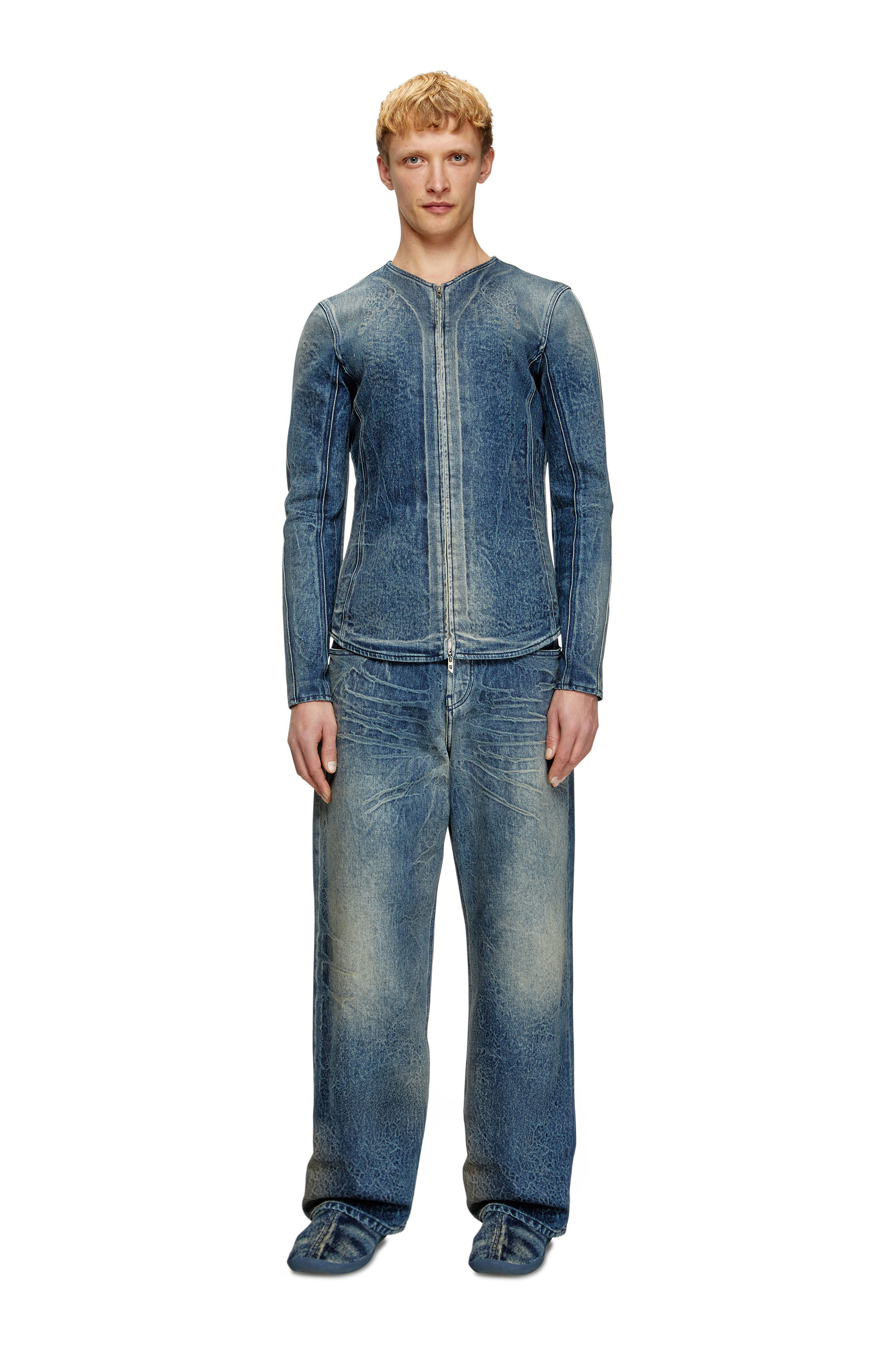 Diesel - D-CARDI-FSG, Man's Jacket in Ghost Embossed denim in Medium blue - 1
