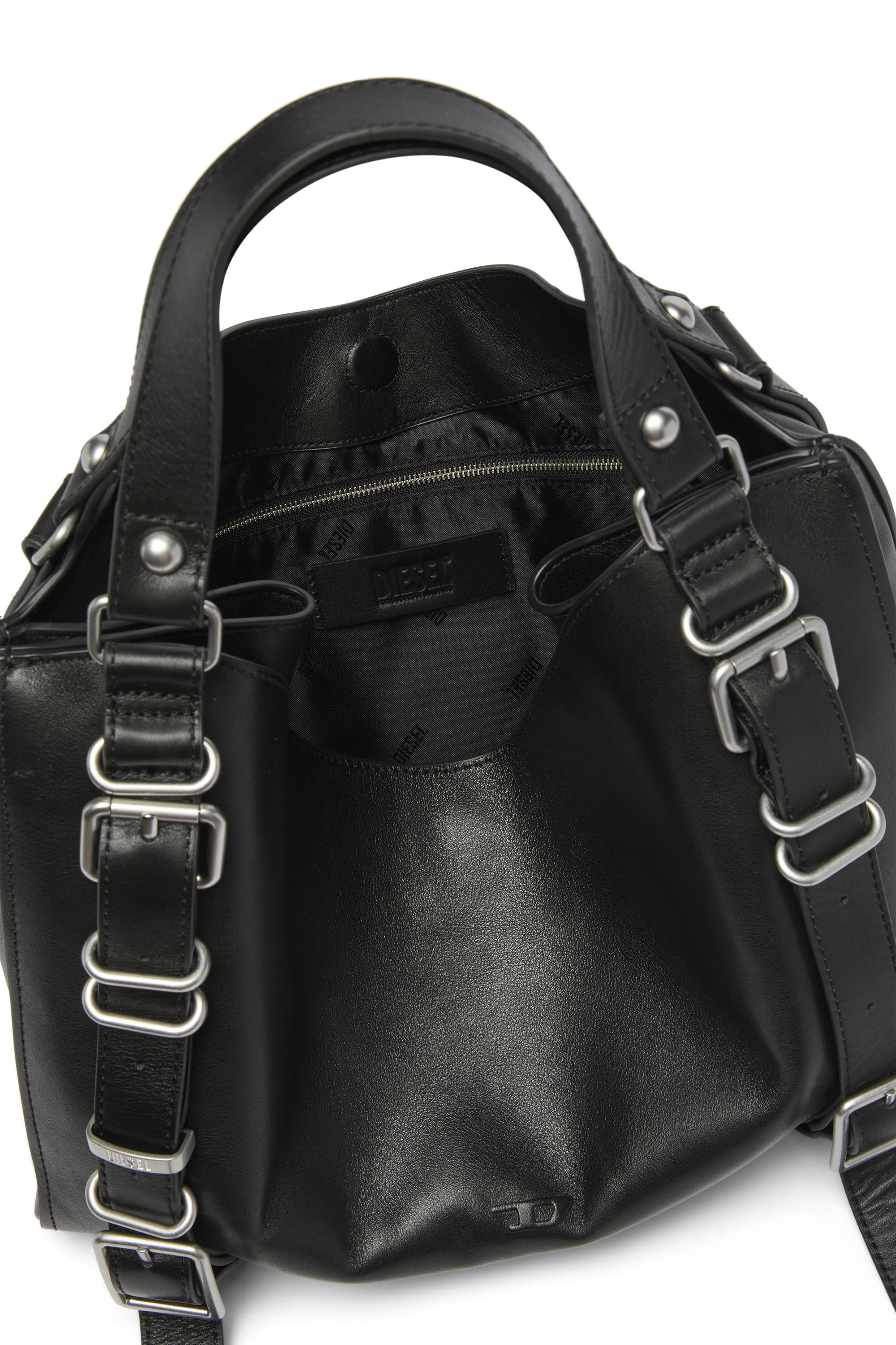 Diesel - D-ONE TOPHANDLE M, Unisex's D-One-Medium top-handle bag in treated leather in Black - 3