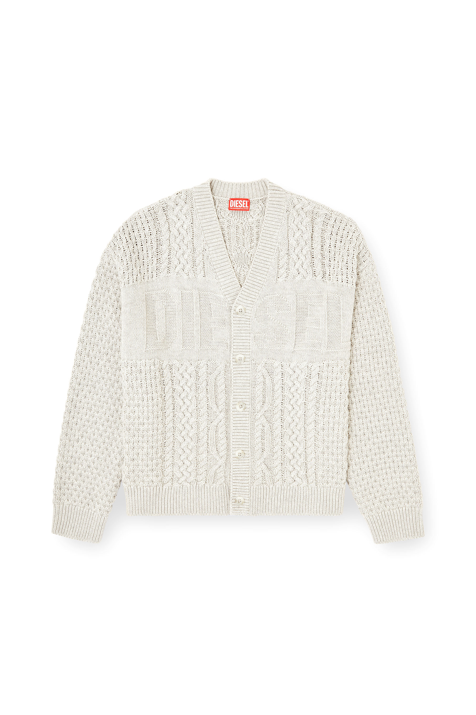 Diesel - K-ANTOINE, Man's Cable-knit cardigan with Diesel logo in Light Grey - 2