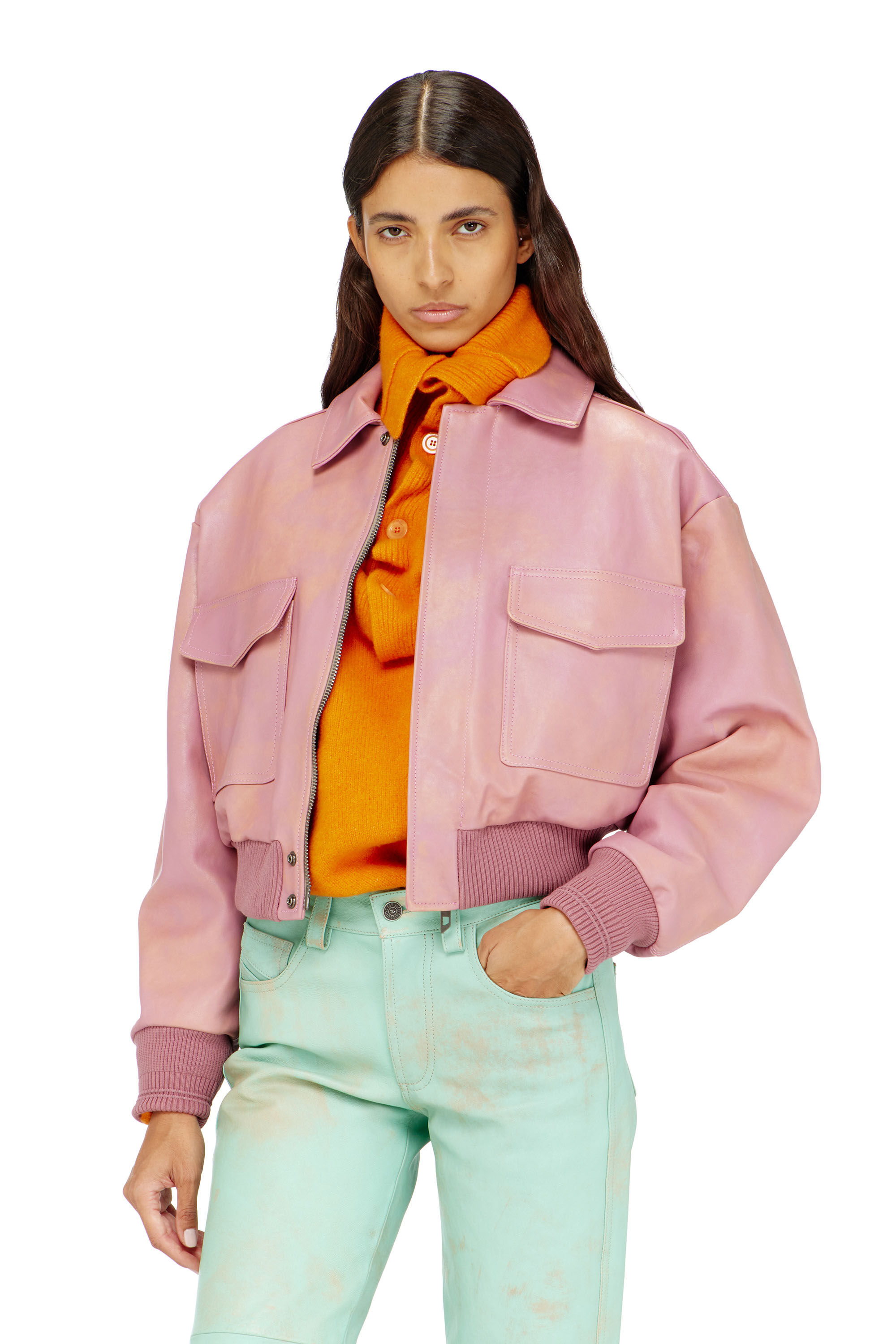 Diesel - L-AVIA, Woman's Aviator jacket in treated leather in null - 2