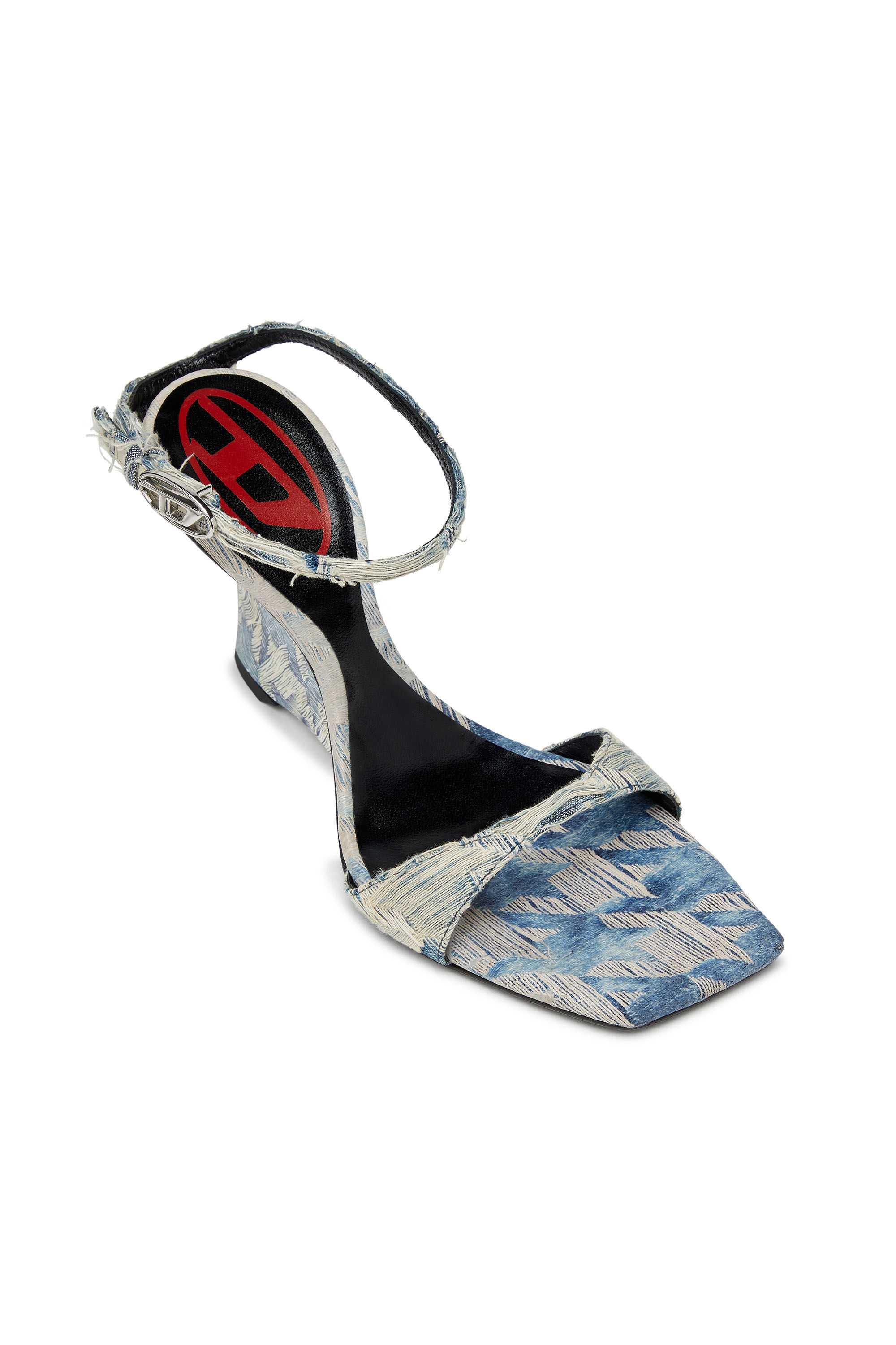 Diesel - D-AMBER SANDAL WEDGE, Woman's D-Amber-Wedge sandals in jacquard denim in Light Blue - 5