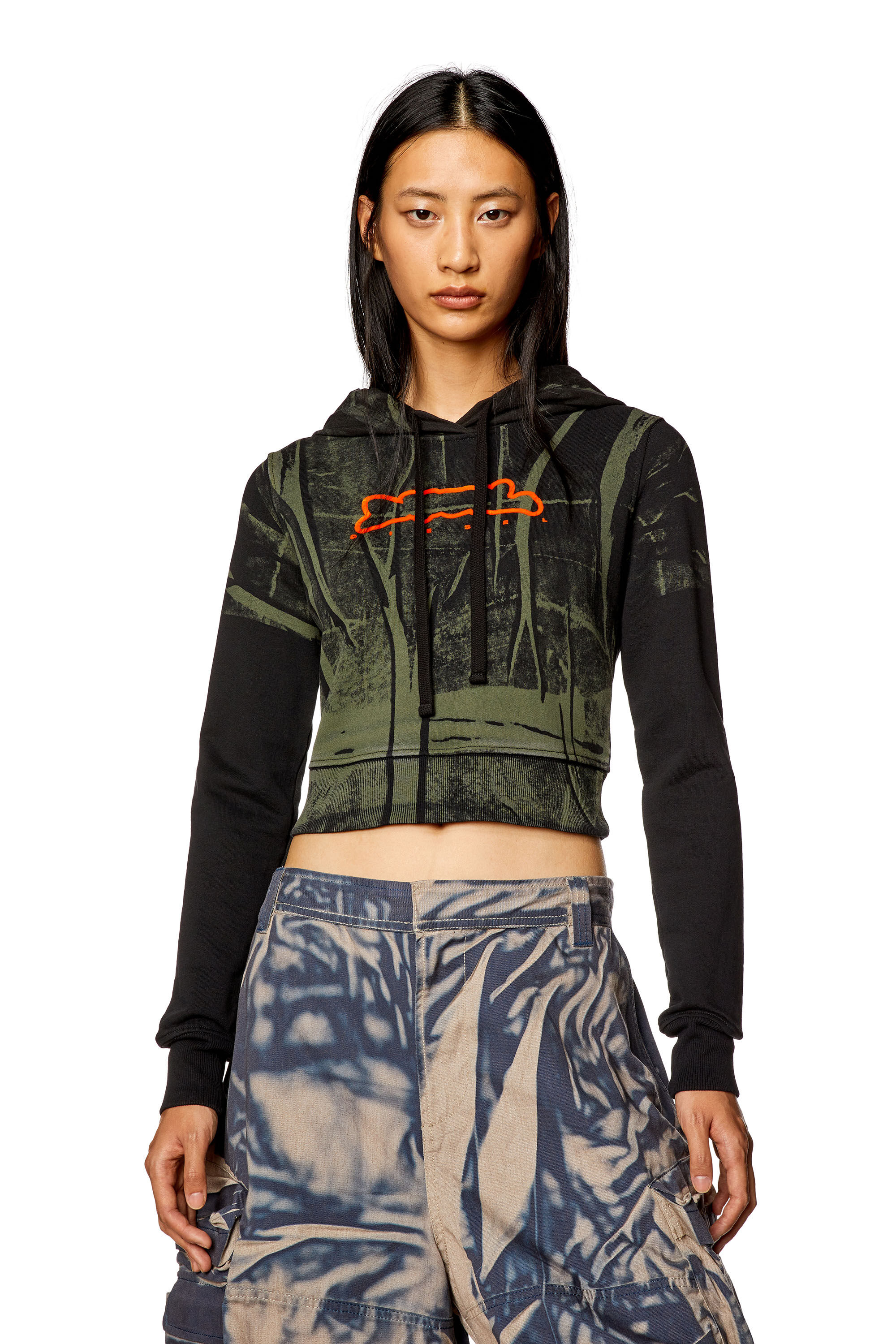 Diesel - F-SLIMMY-HOOD, Woman T-shirt with crease-effect print in Multicolor - Image 3
