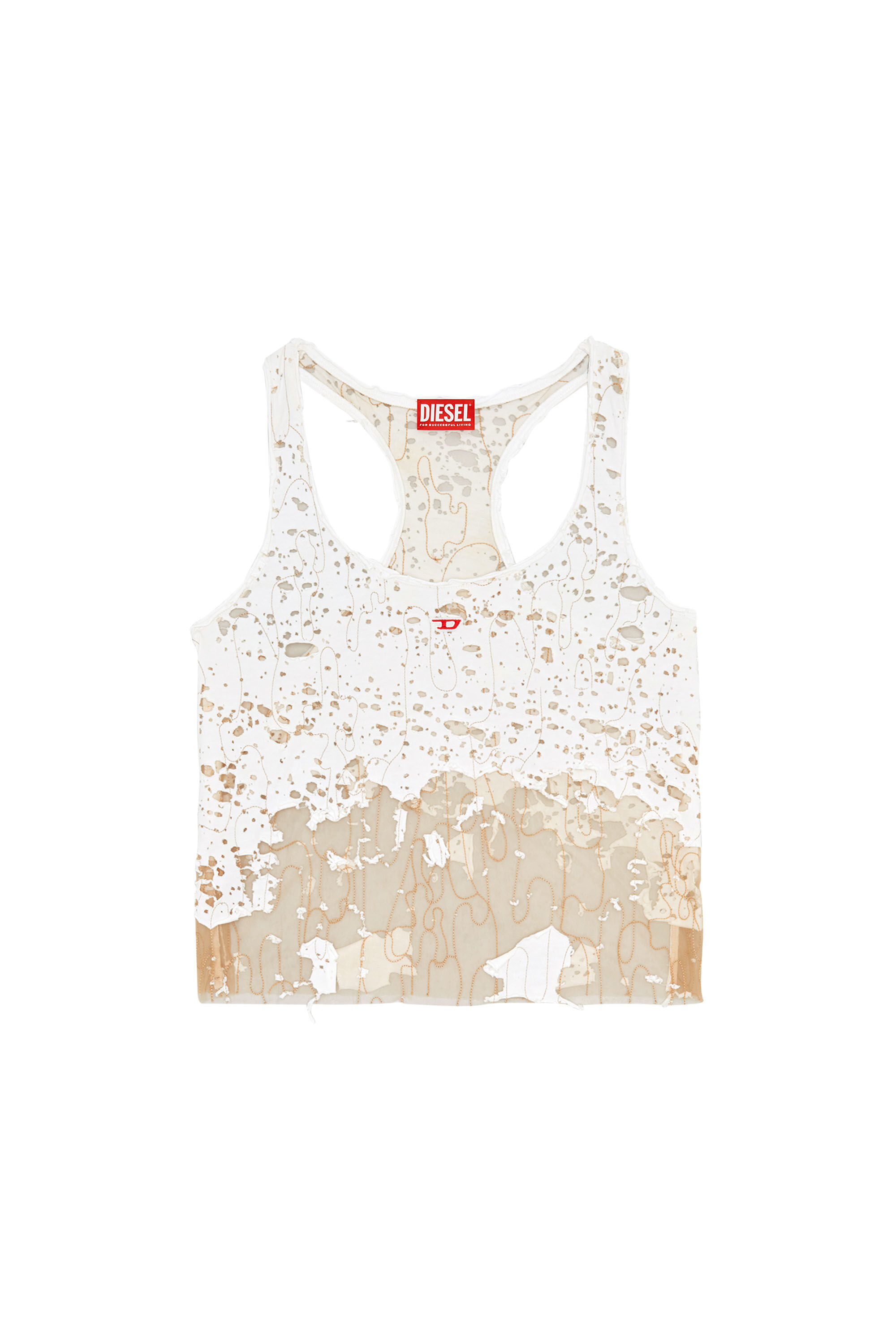 Diesel - T-BILS-DEV, Woman Tulle tank top with destroyed jersey in White - Image 2