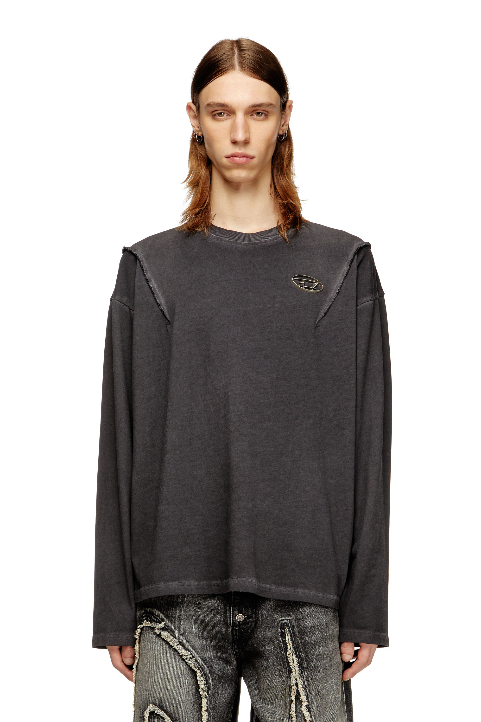 Diesel - T-THUG-T-SHIRT, Unisex's Long-sleeve T-shirt with faded effect in Dark grey - 2