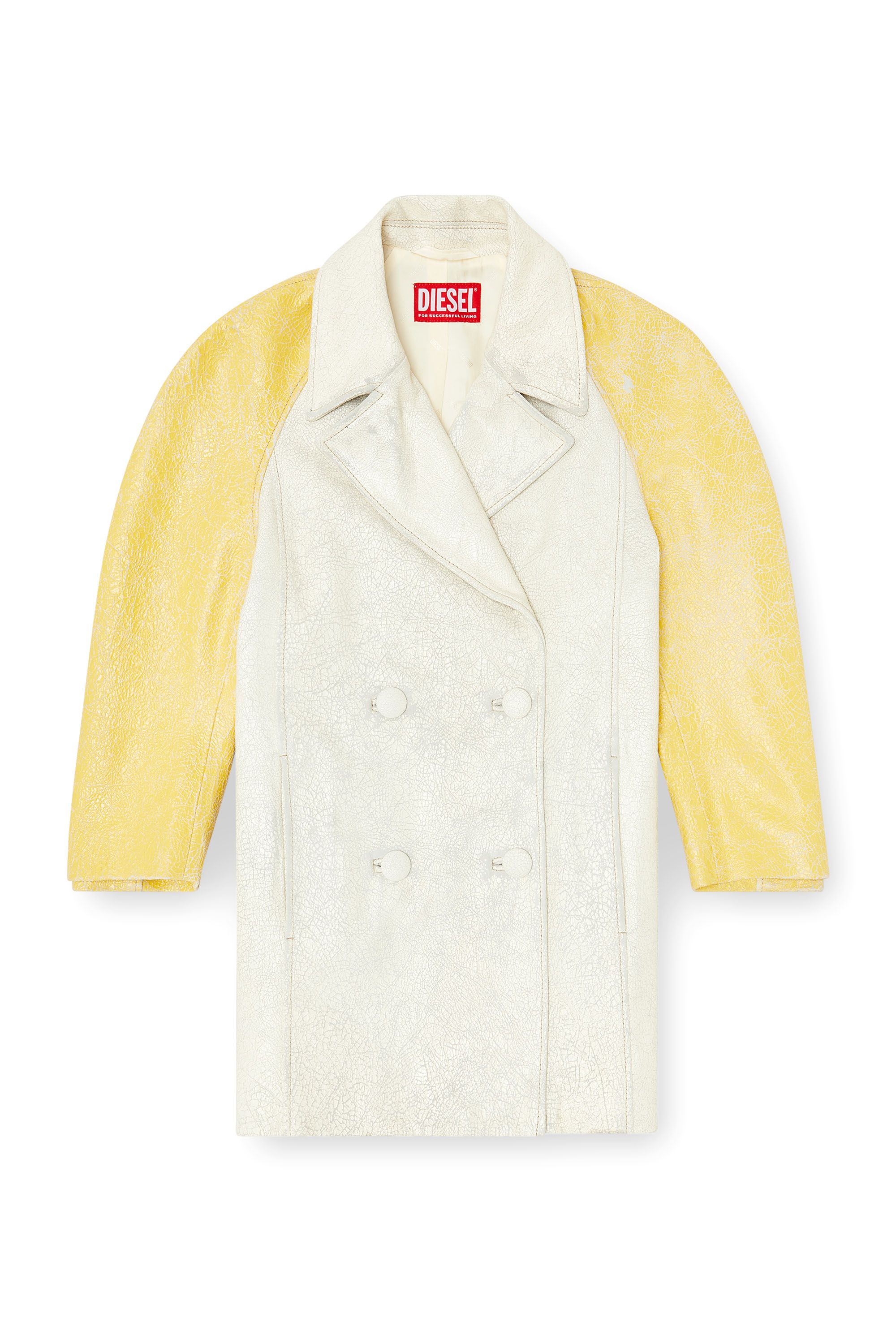 Diesel - L-UPIN, Woman's Cocoon-sleeve peacoat in cracked leather in White/Yellow - 2