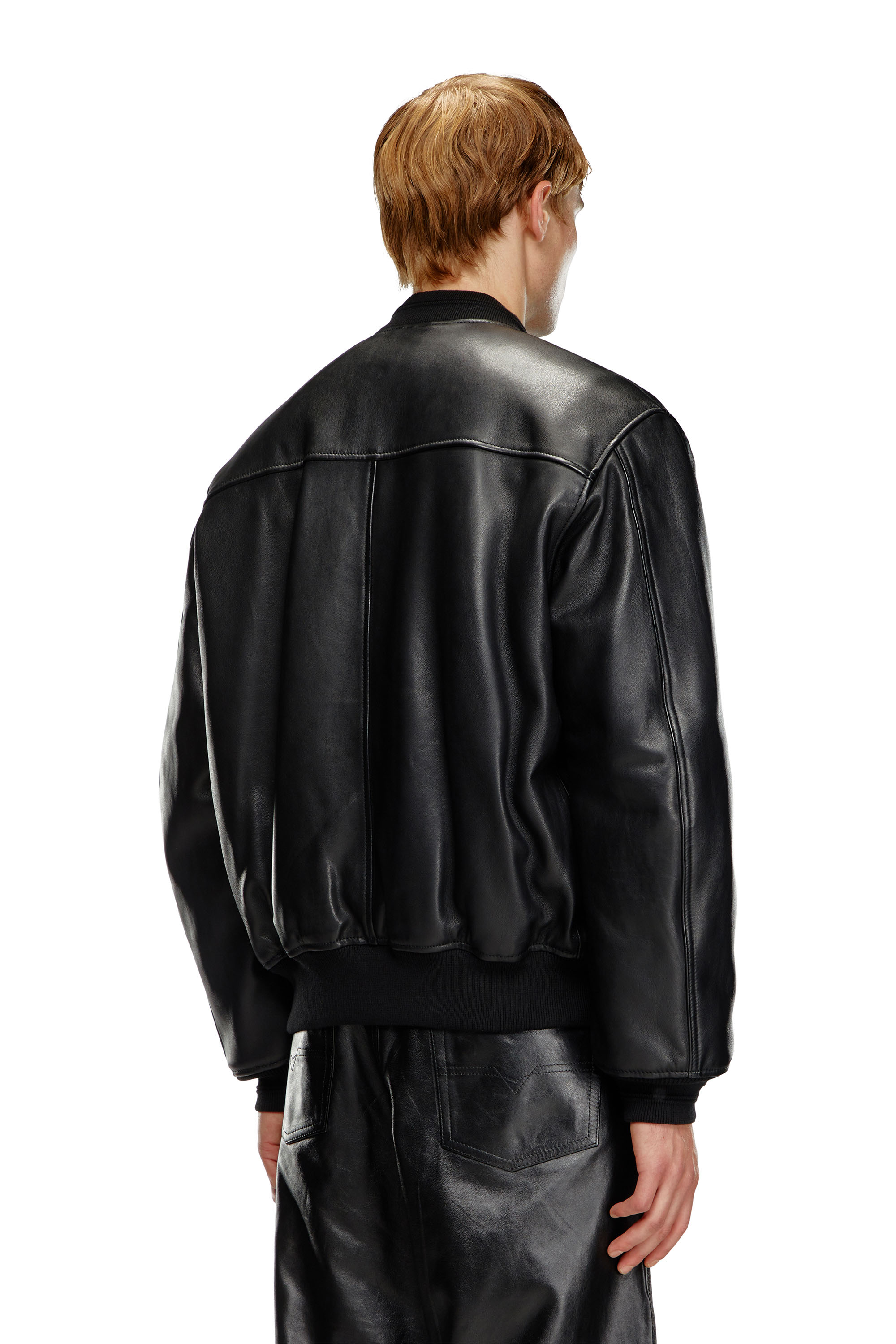 Diesel - L-KHAN, Man's Leather bomber jacket in Black - 4