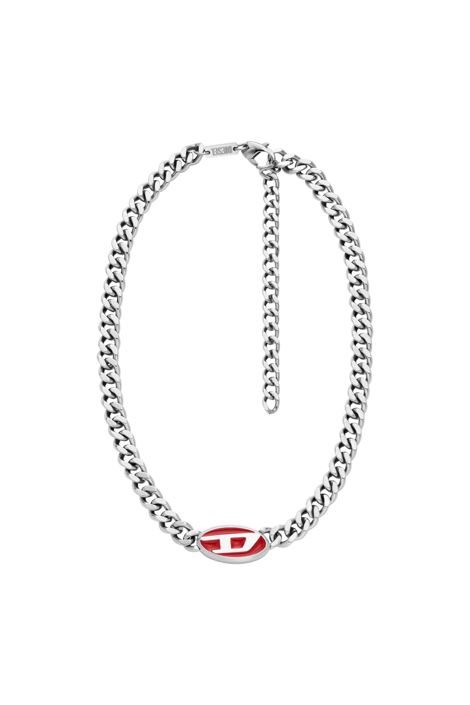 Diesel - DX1446, Unisex's Red enamel chain necklace in Silver - 1