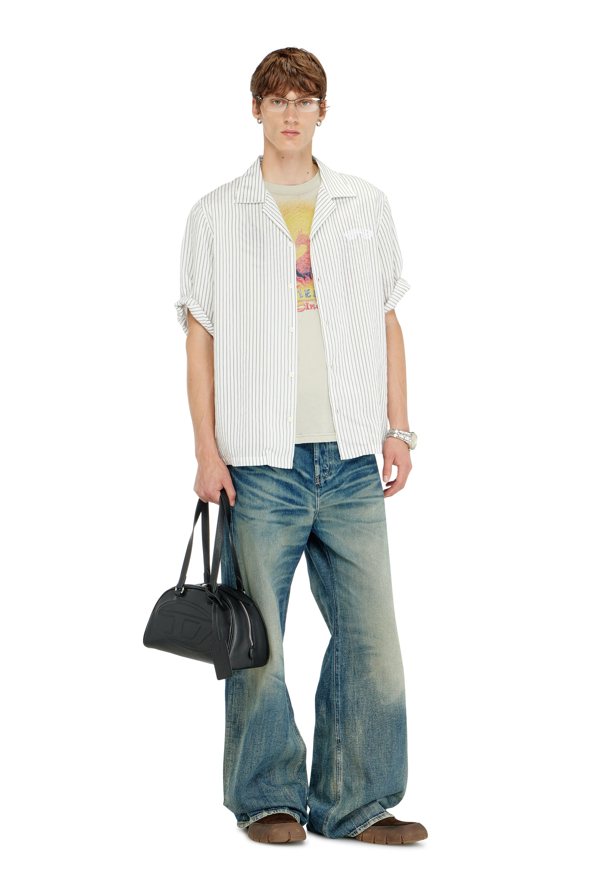 Diesel - 1DR DOME SHOULDER, Unisex's 1DR Dome - Leather Boston bag with embossed logo in Black - 1