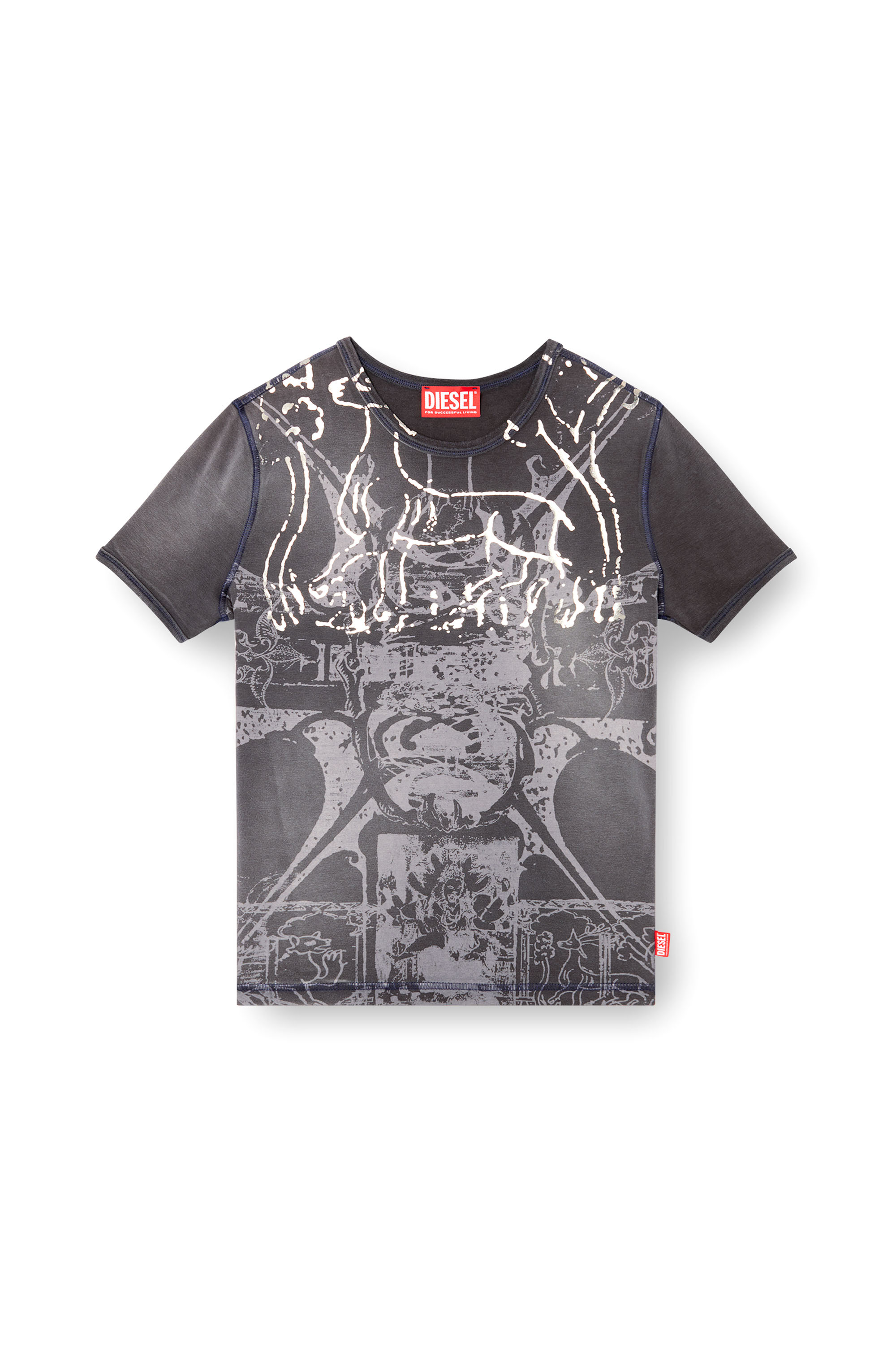 Diesel - T-UNCUTIES-LONG-R6, Woman's T-shirt with foil print in Black - 3