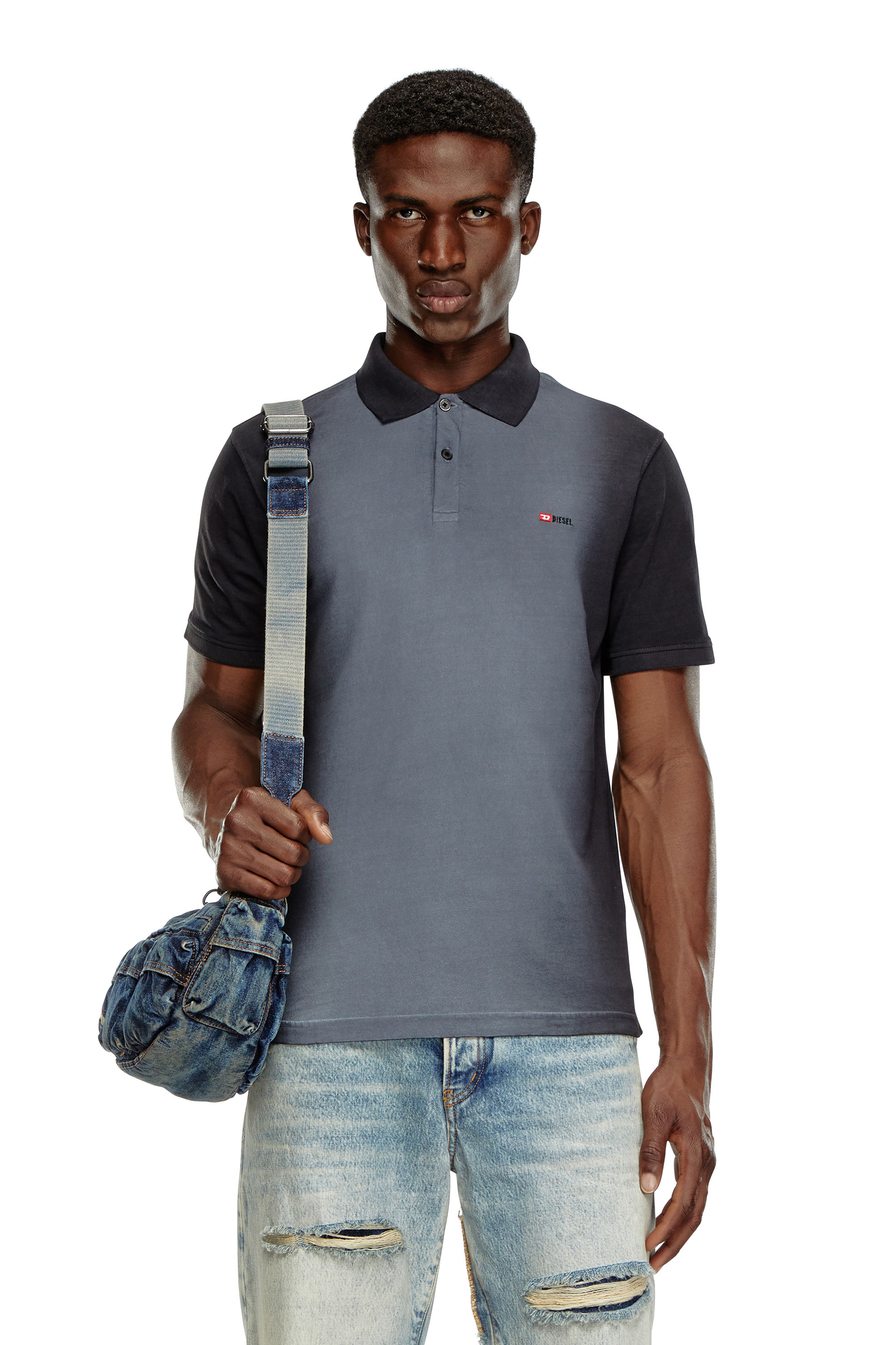 Diesel - T-REJUST-Q1, Man Polo shirt with spray treatment in Black - Image 1