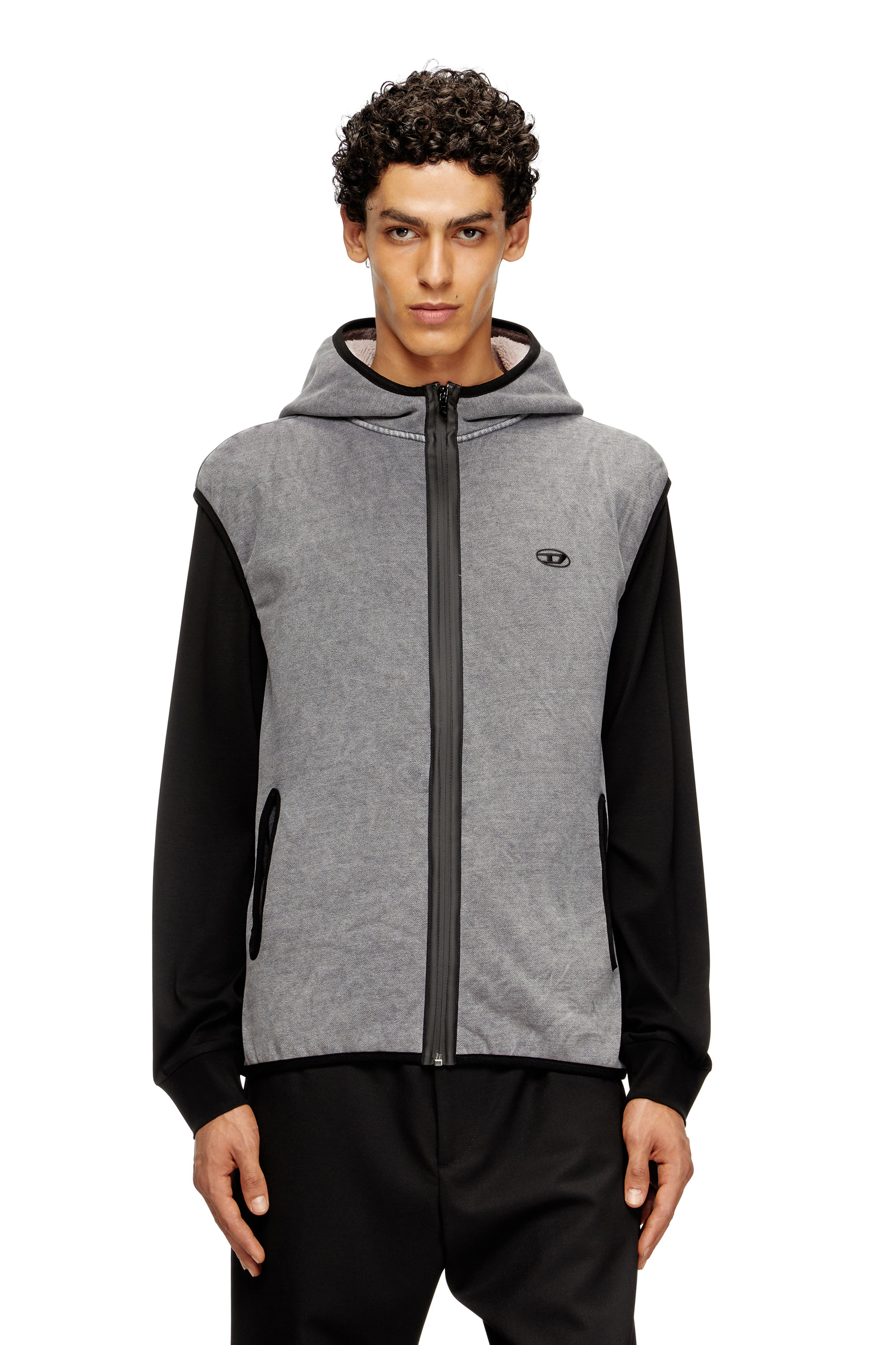 Diesel - S-HAKY-NEW, Man's Sleeveless zip-up hoodie in Grey - 1