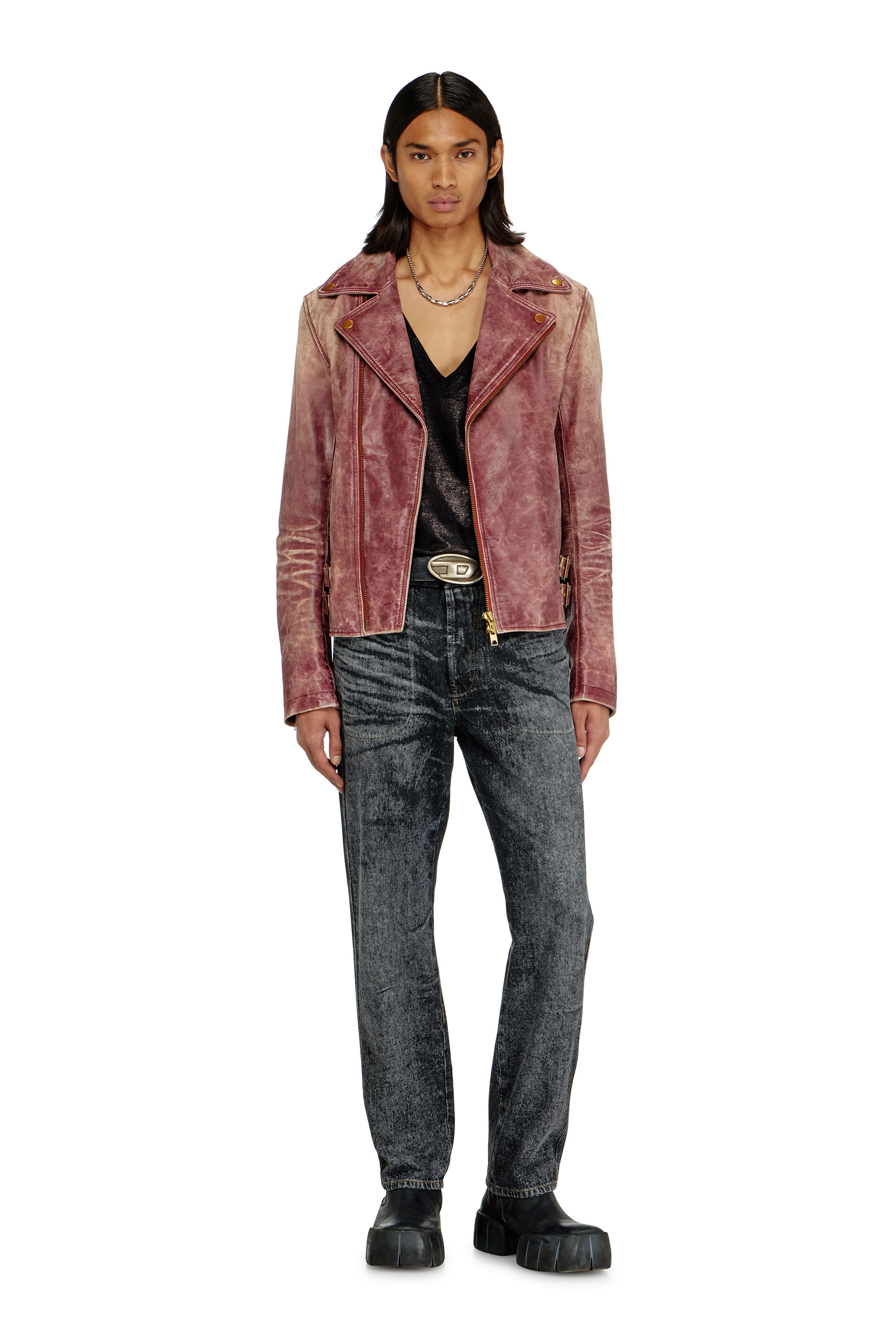 Diesel - L-EON-CJCM, Man's Biker jacket in treated leather in Brown - 2