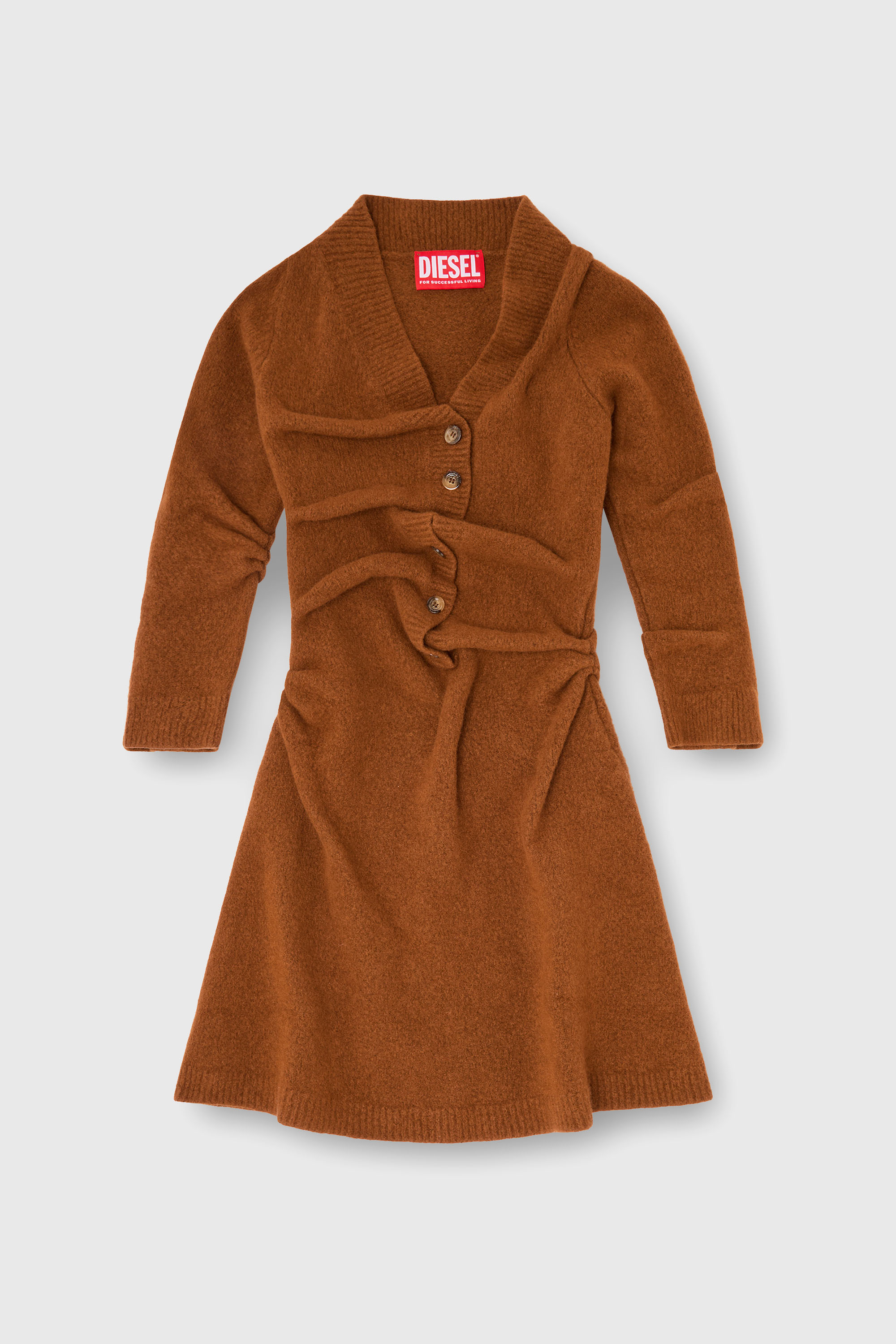 Diesel - M-ANITA, Woman's Short cardigan dress in wrinkled boiled knit in Brown - 1