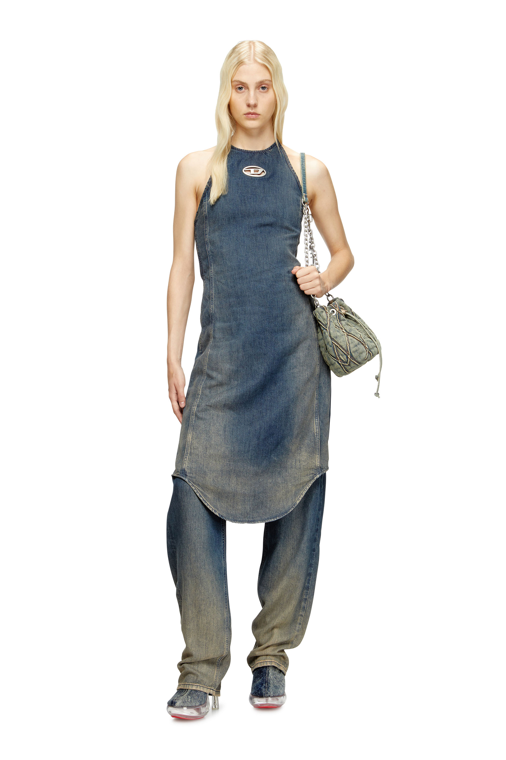 DE-CYNTHIA-S, Dark Blue Diesel - DE-CYNTHIA-S, Woman's Halter jumpsuit in gradient fluid denim in Dark Blue - 1