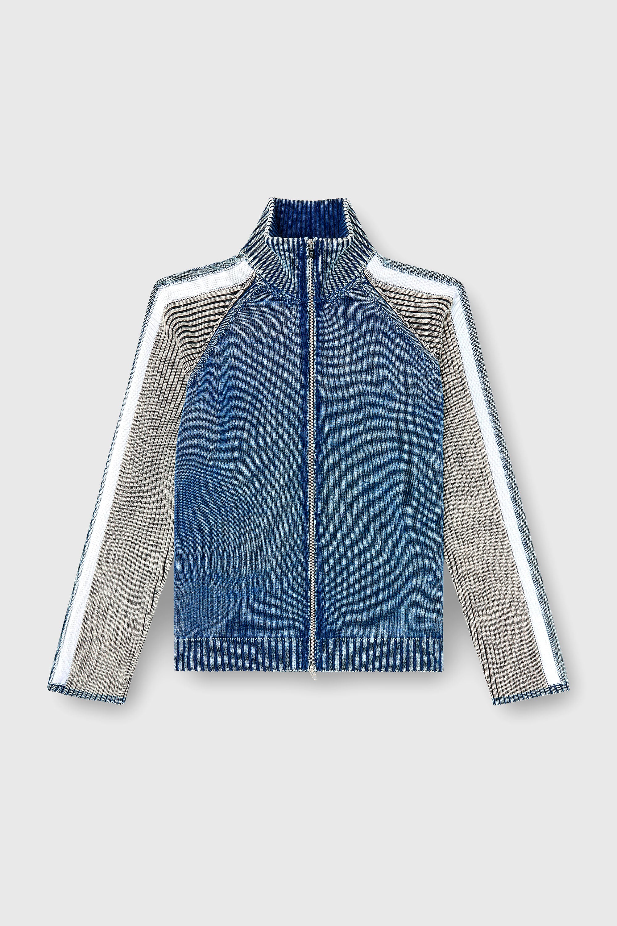 Diesel - K-HERONIMO, Man's Zip-up cardigan with sporty bands in Blue/Grey - 2