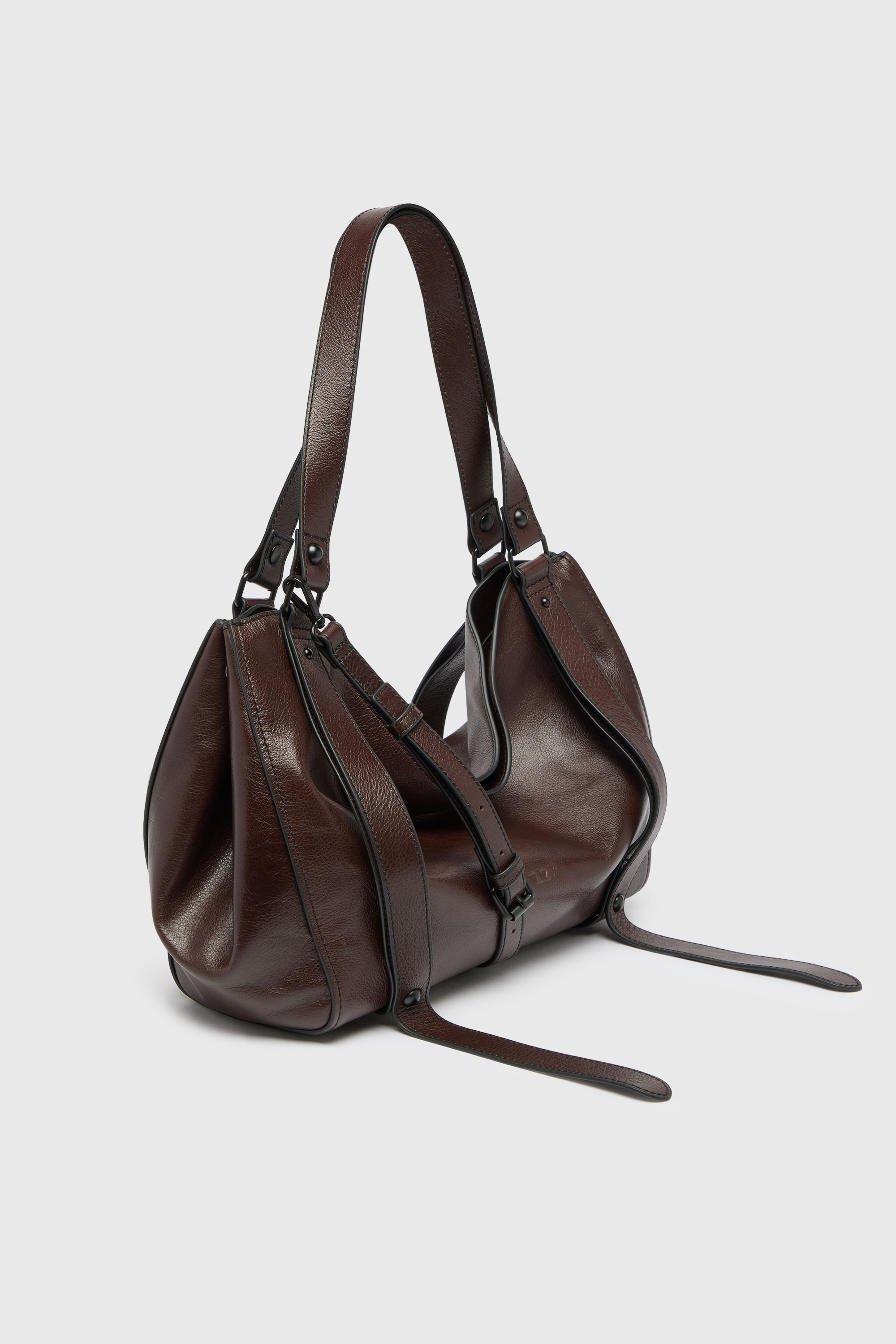 Diesel - D-ONE TOPHANDLE M, Unisex's D-One- Medium top-handle bag in leather in Dark Brown - 4