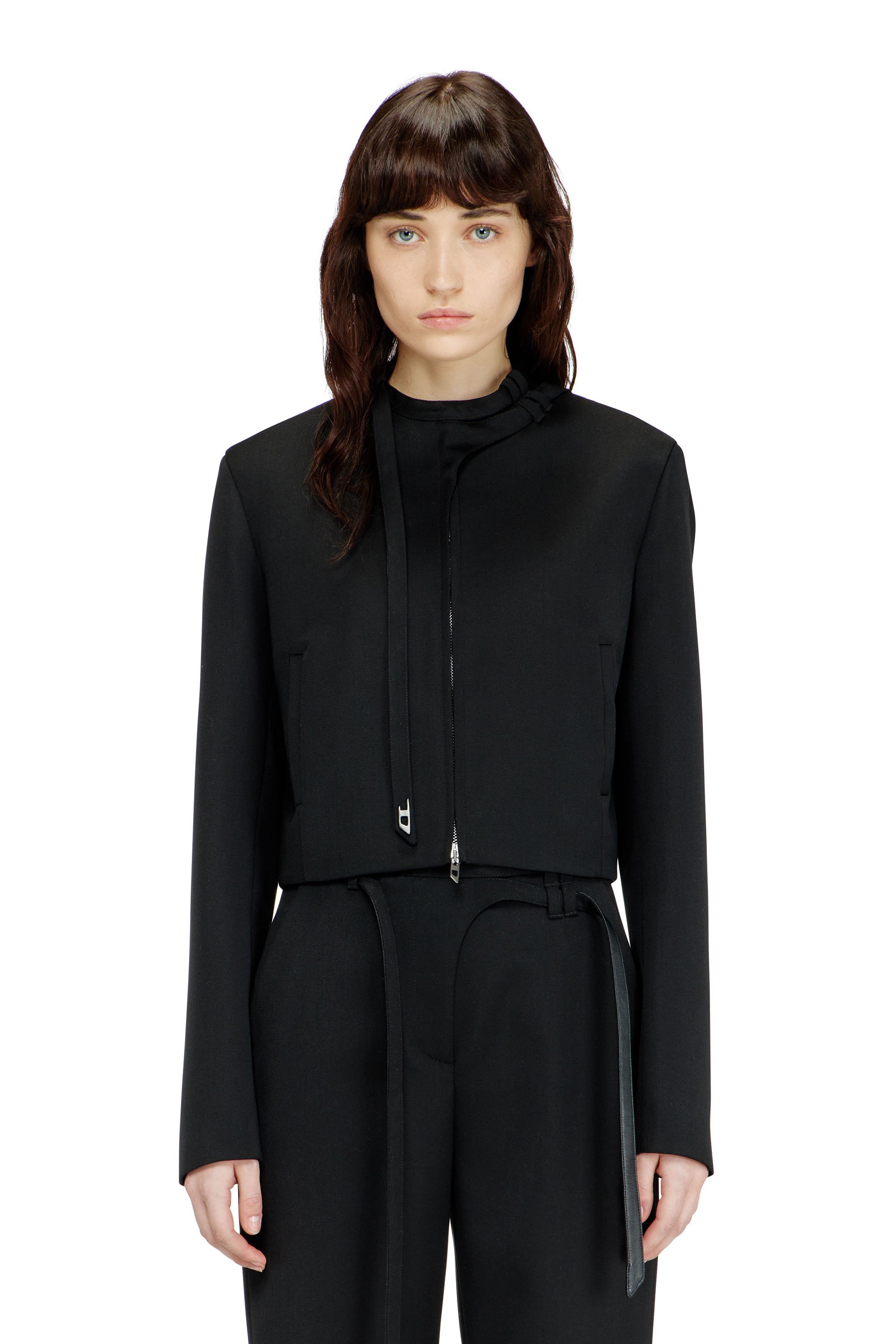 Diesel - G-HAVOC-1, Woman's Tailored jacket with biker neck strap in Black - 1