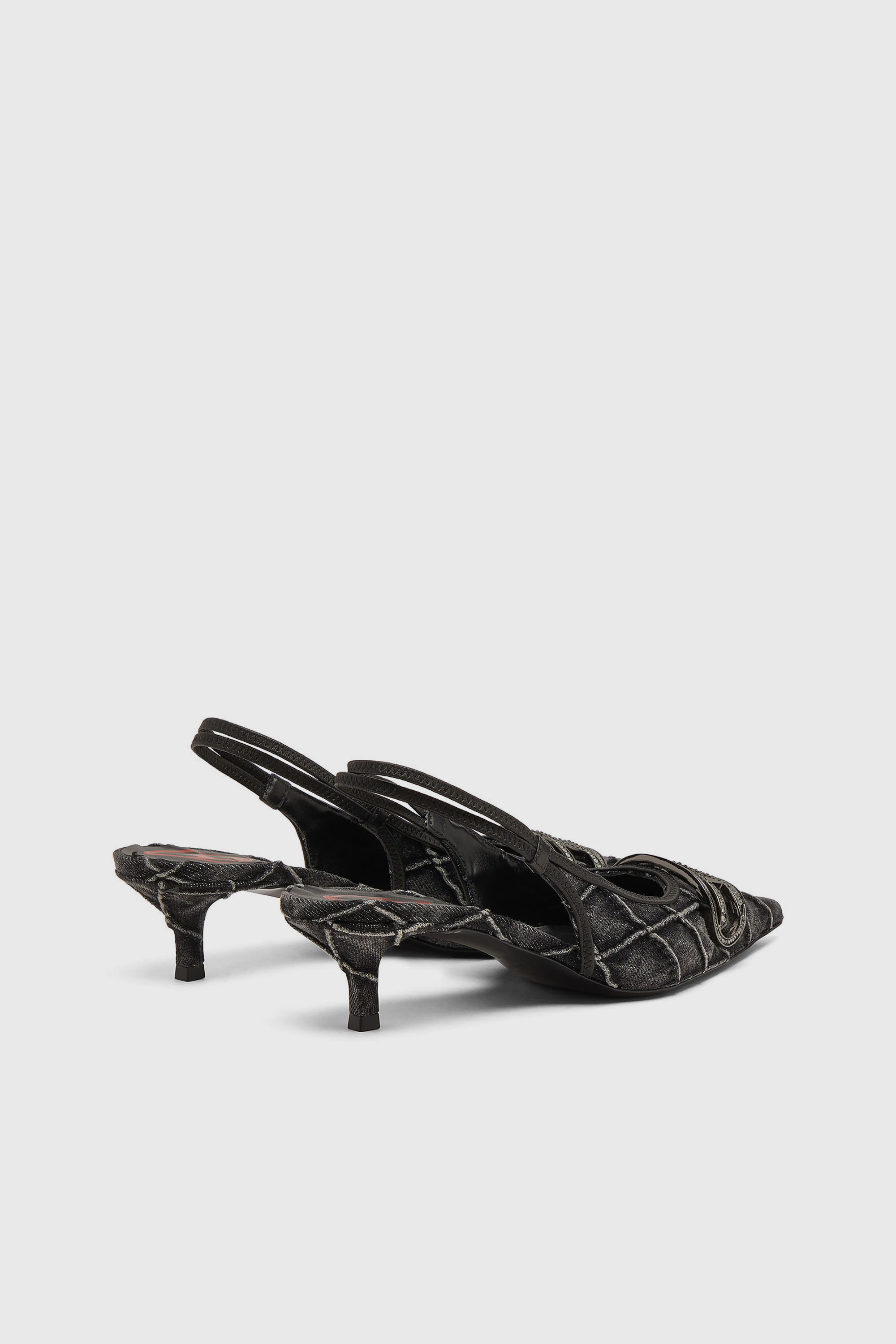 Diesel - D-VENUS SB 40, Woman's D-Venus-Crystal-logo quilted-denim slingback pumps in Black - 3