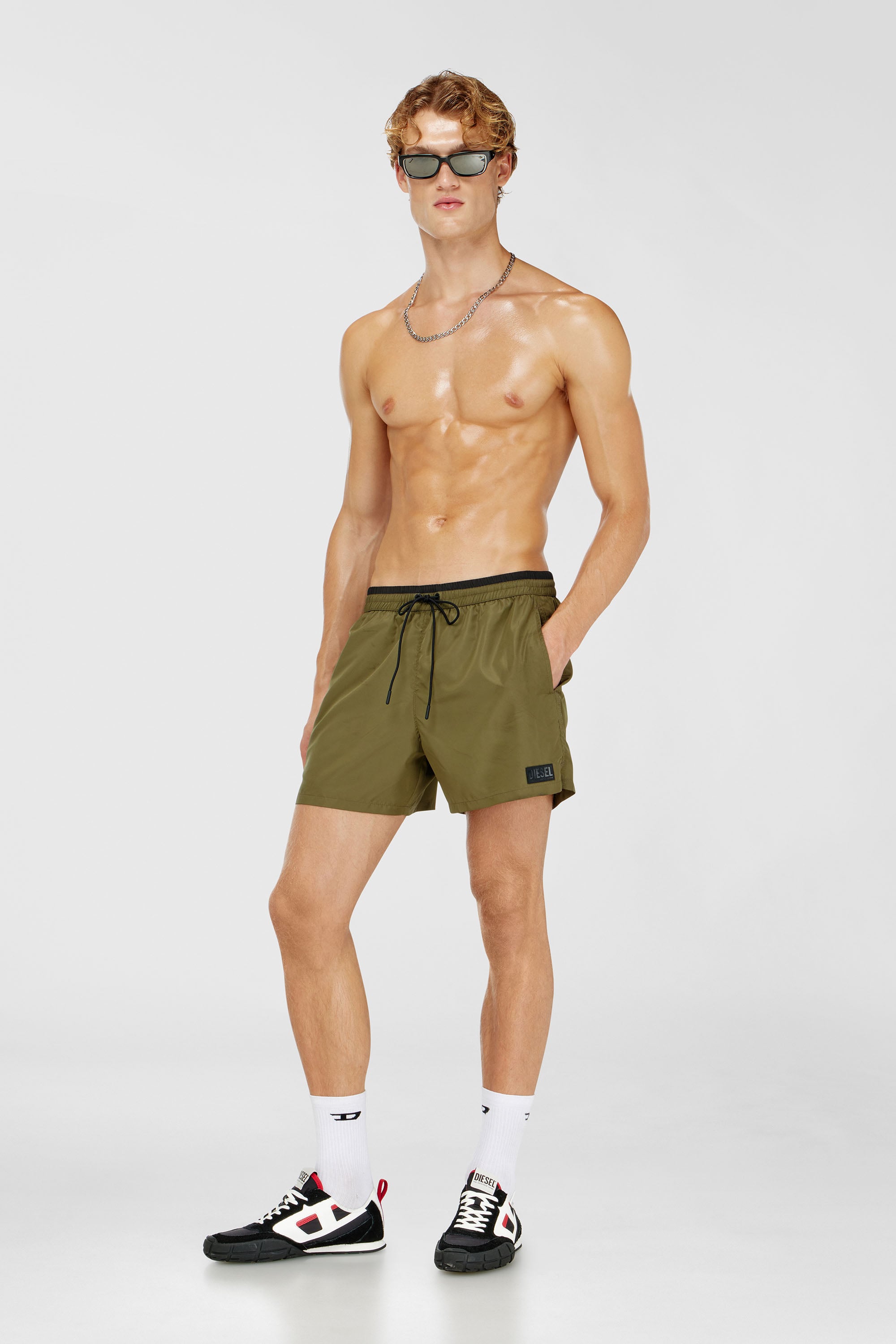 Diesel - JOEL-37-D-CORE, Man's Swim shorts with contrast waist trim in Green - 1