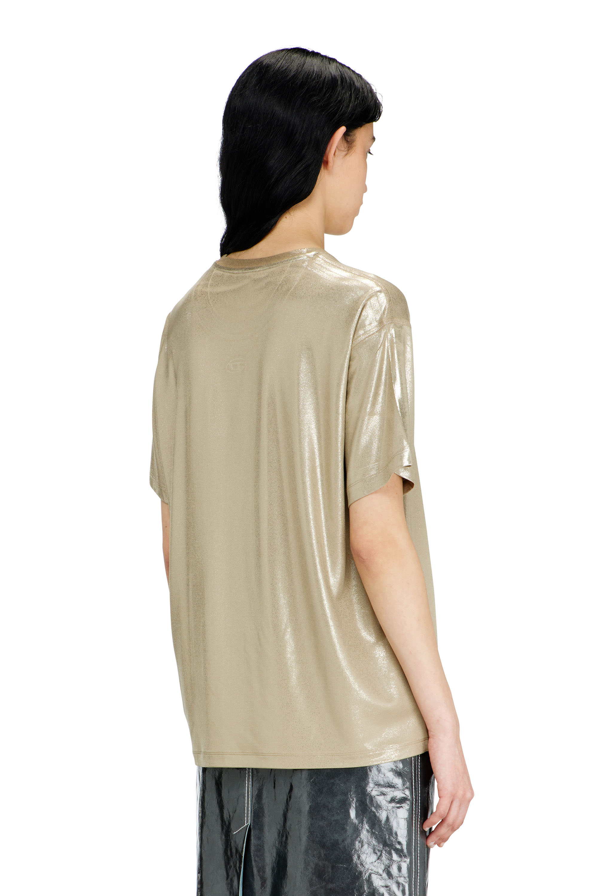 Diesel - T-NORMY-AA2, Woman's Jersey T-shirt with metallic finish in Beige - 4