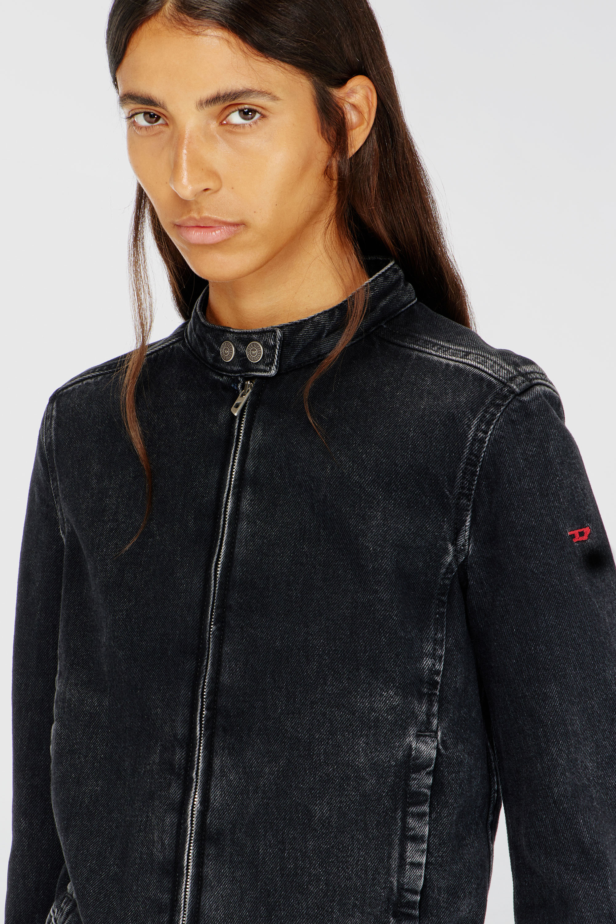 Diesel - DE-MORNIN, Woman's Moto jacket in denim in clean-wash denim in Black - 1