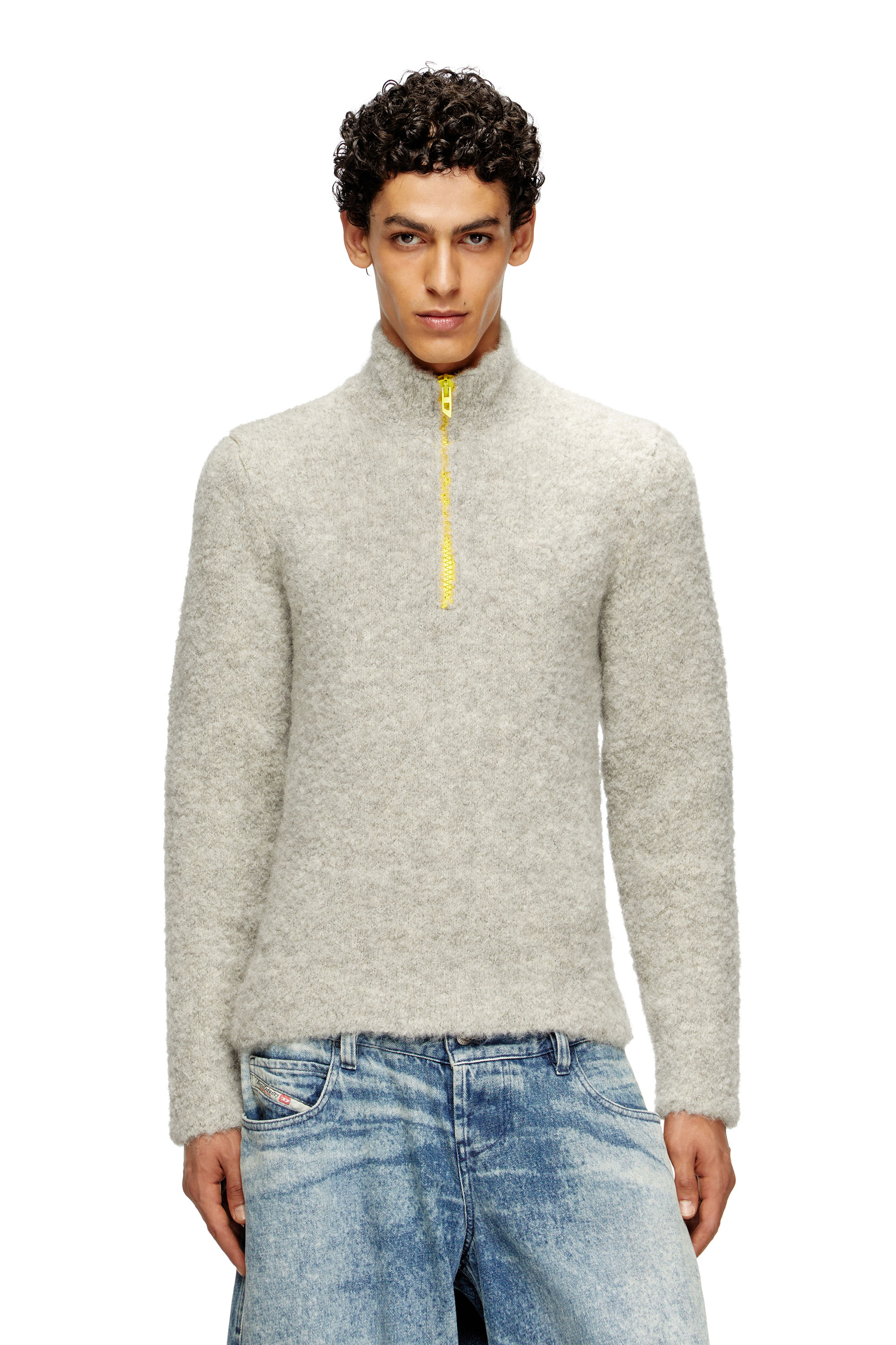 Diesel - K-ELLER, Man's Half-zip jumper with contrast interior in Grey - 3