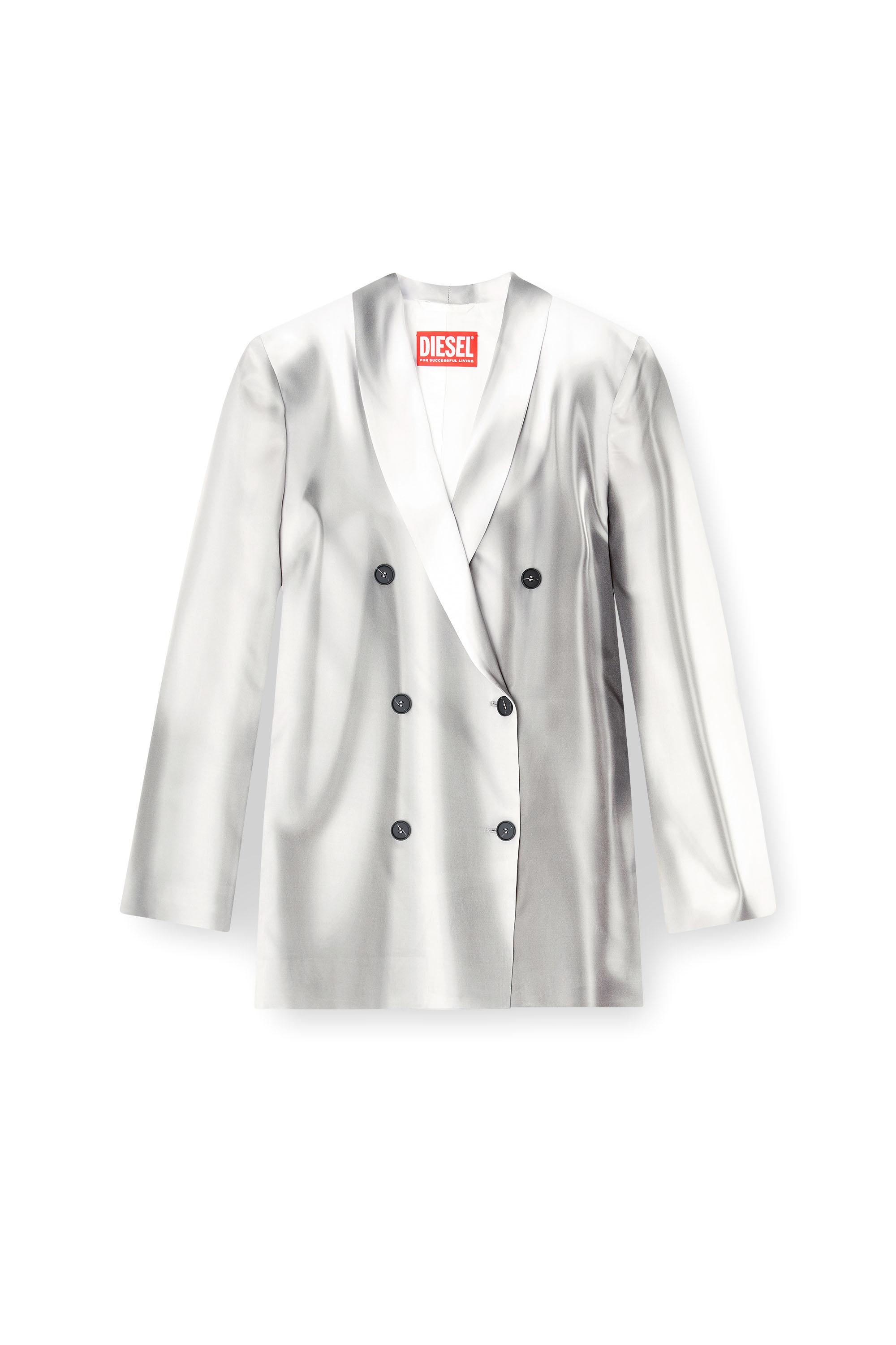 Diesel - G-AVINA, Woman's Satin blazer with trompe l'oeil draping in Grey/White - 3