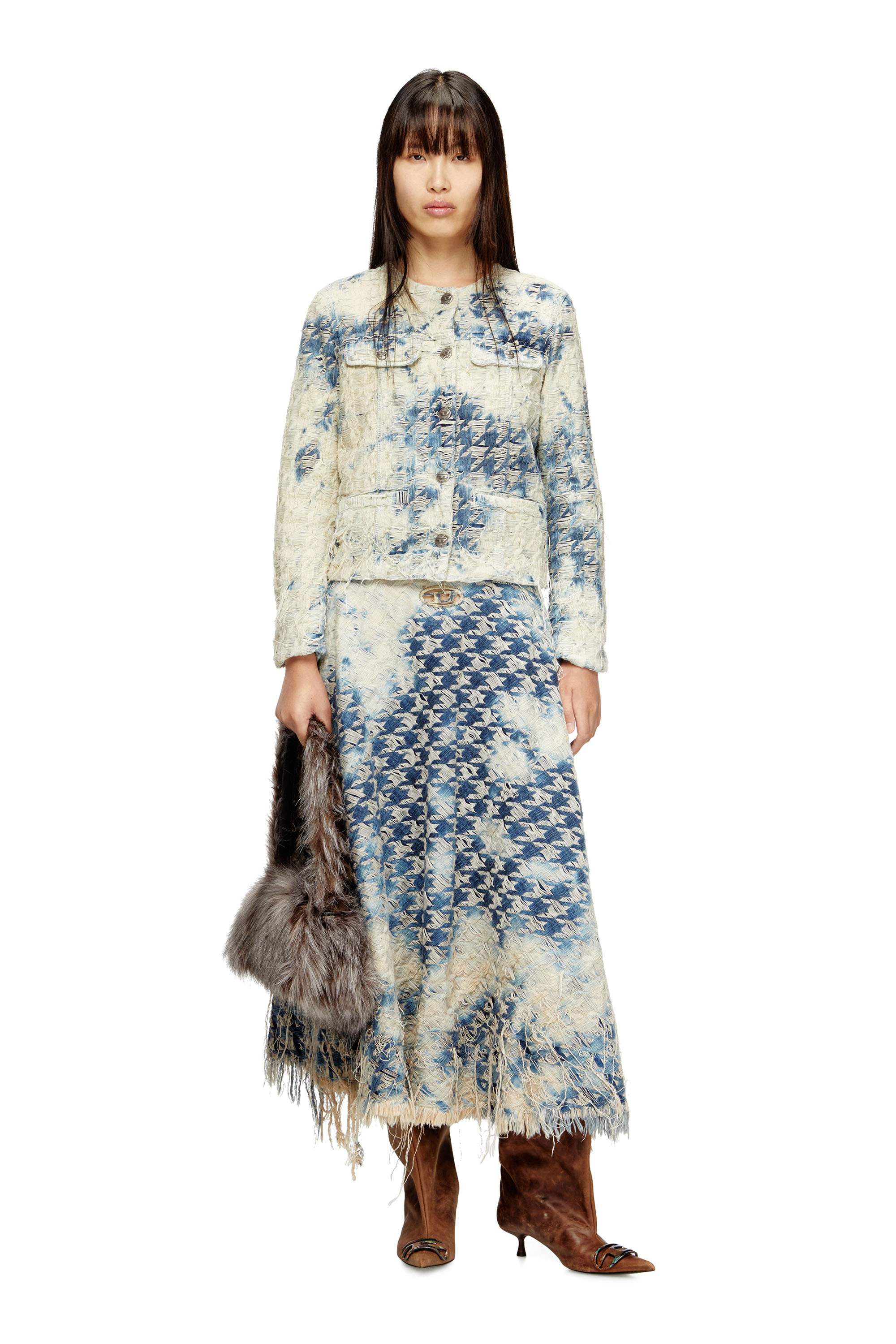 Diesel - DE-ANNET-FSH1, Woman's Midi skirt in houndstooth-weave denim in Medium blue - 2