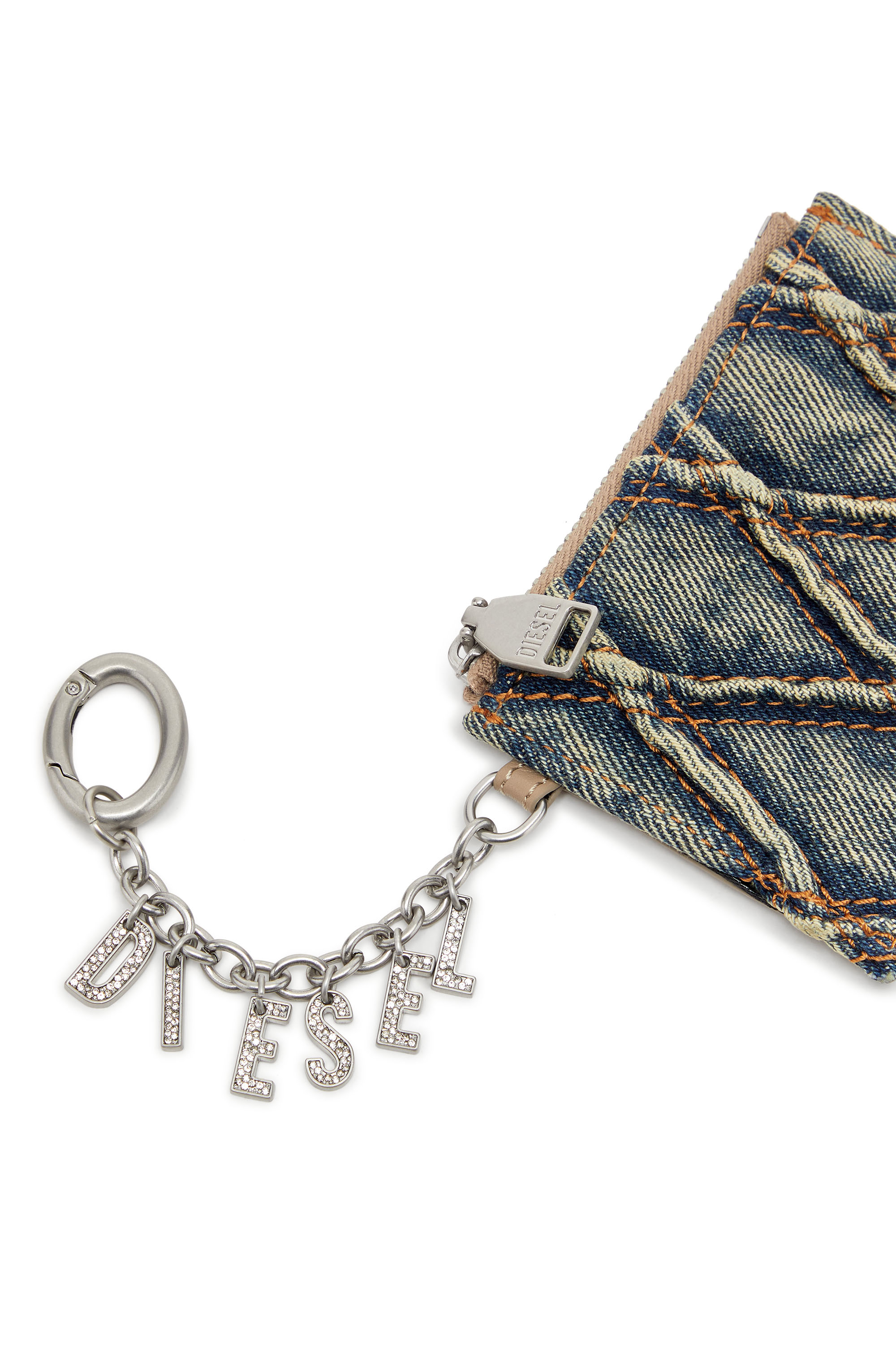 Women #39 s Card holder in argyle quilted denim Blue Diesel