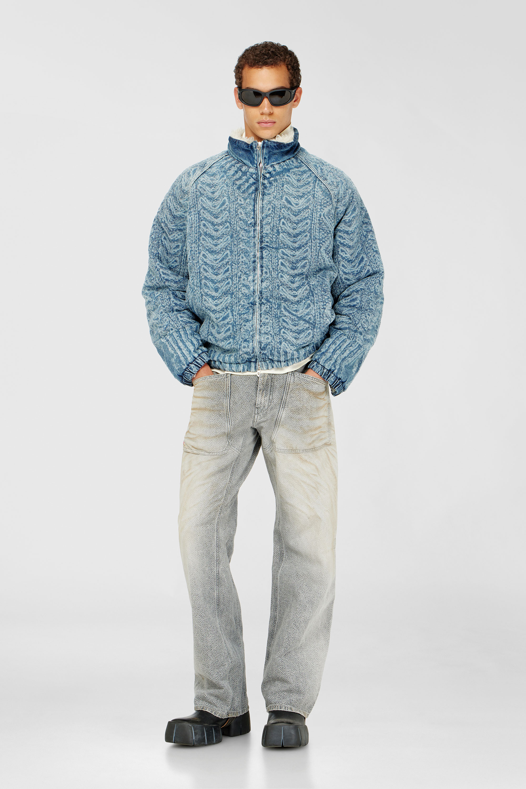 Diesel - D-KRAPS-S, Man's Jacket in cable-knit-effect denim in Medium blue - 1